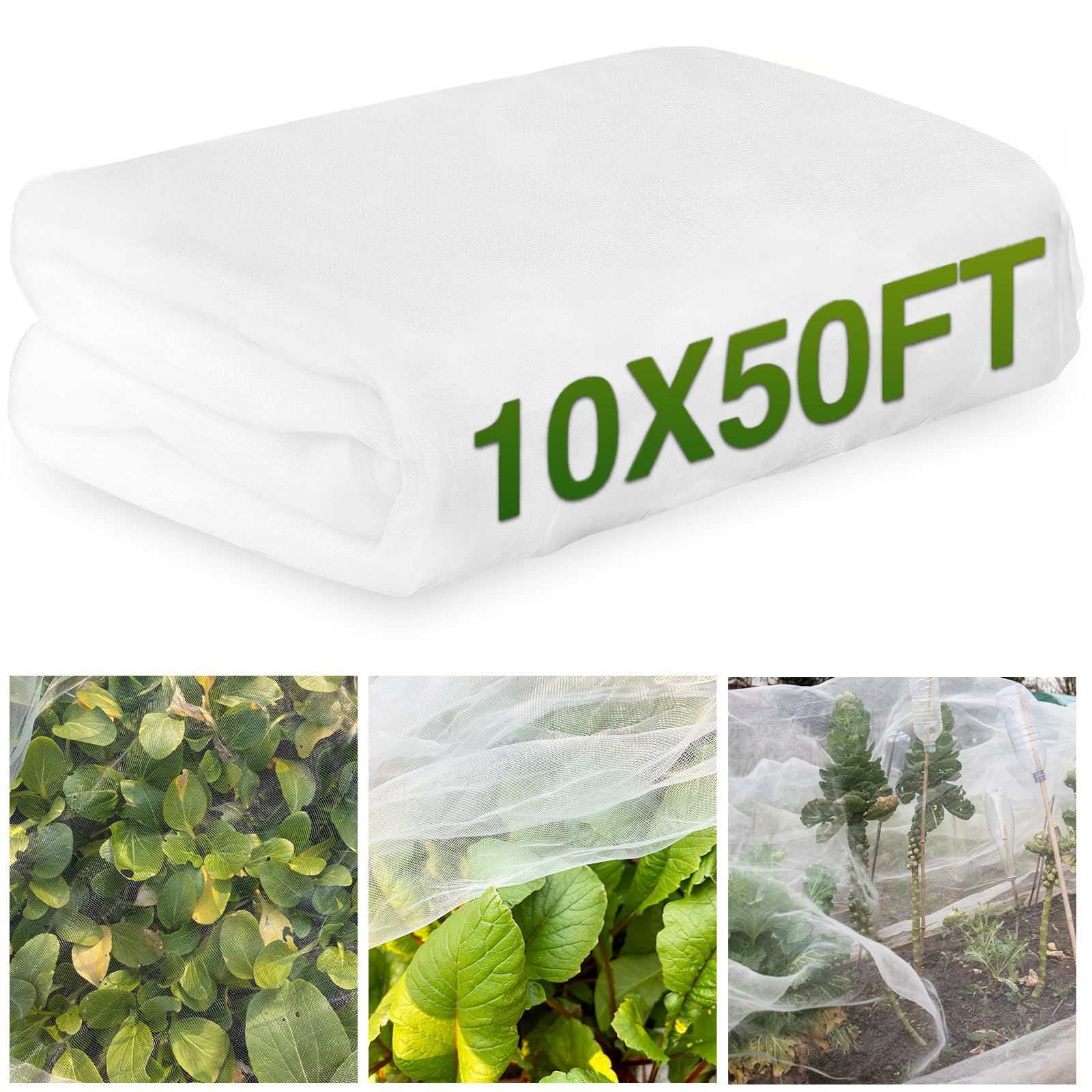 Photo 1 of 10x50FT Mosquito Netting,Garden Mesh Ultra Fine Plant Netting Barrier for Garden Protection,Mosquito Mesh Screen for Protect Vegetables Fruits from Birds Bugs