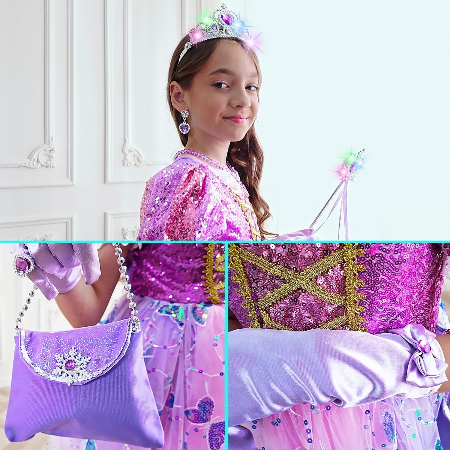 Aimeiar Light Up Girls Halloween Costume Snow Princess Dress Ice Christmas Costumes Toddler Kids Costume with Accessories