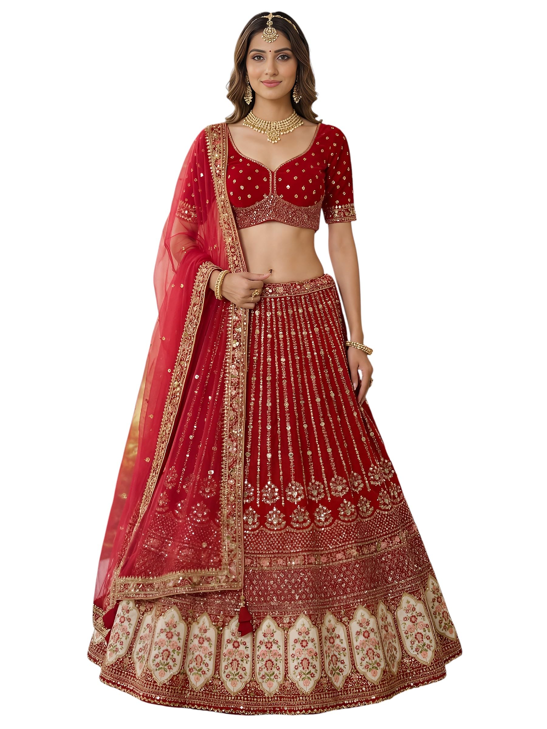 zeel clothing Women's Zari, Dori, and Resham With Sequins Embroidered Work Organza Lehenga Choli With Dupatta (5113-Maroon-Women-Lehenga-Choli-Latest; Free size)-picture-18