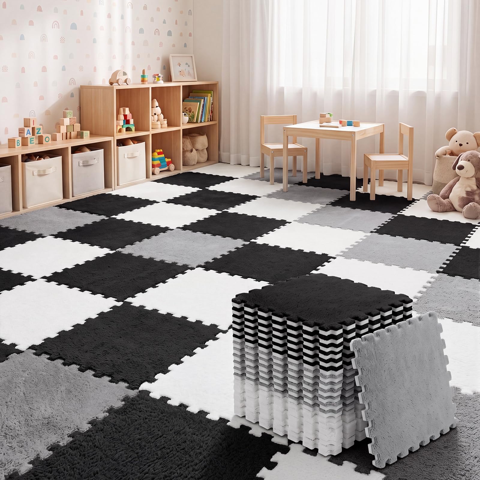 Amazon.com: Amylove 18 Pcs Plush Foam Interlocking Carpet Tiles