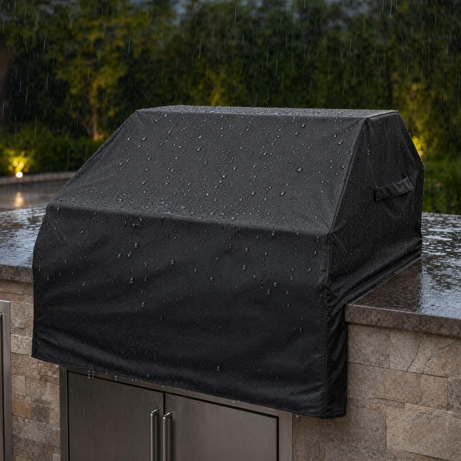 Built In Grill Cover 210D Oxford Fabric Waterproof BBQ Grill Cover All Weather Protection Elastic Edge and Included Storage Bag Lightweight Barbecue Accessory for Garden Backyard Patio Yard