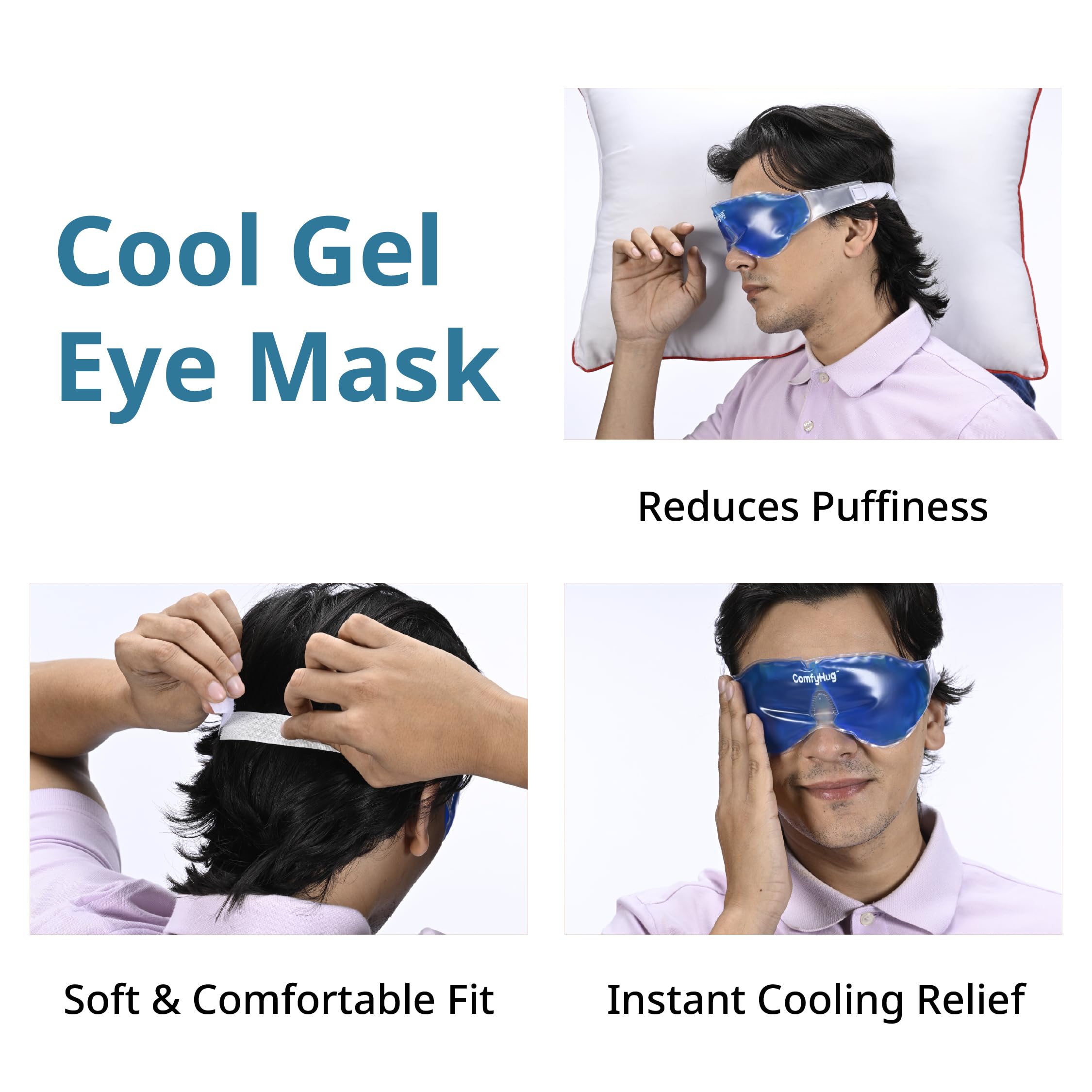 ComfyHug Cooling Gel Eye Mask for Puffy Eyes, Dark Circles & Migraines - Reusable Cold Compress Therapy Pack with Adjustable Strap for Sleep, Headaches & Eye Relaxation (Pack of 1) — Amazon image 2