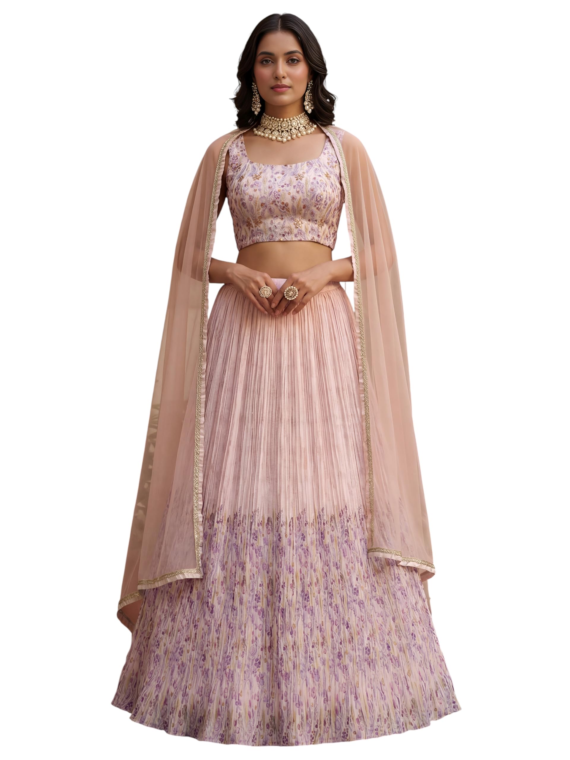 Digital Print Mirror Hand Work Georgette Lehenga Choli with Dupatta (5100-Beige-Women-Stylish-Lehenga-Choli; Free Size)-image-29
