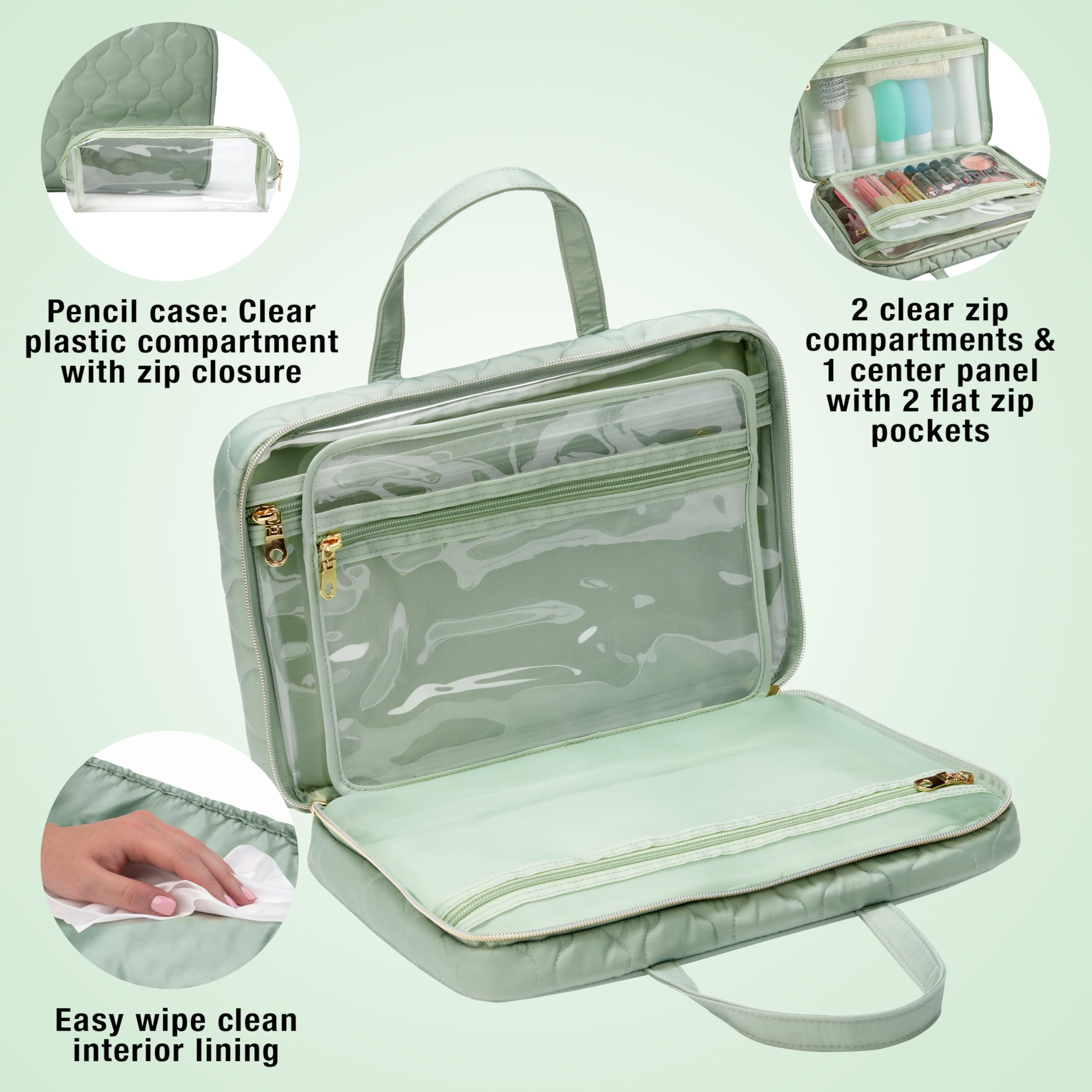 Conair Beauty case da viaggio, trousse per cosmetici, borsa da viaggio, verde salvia, 1 pezzo (confezione da 1)