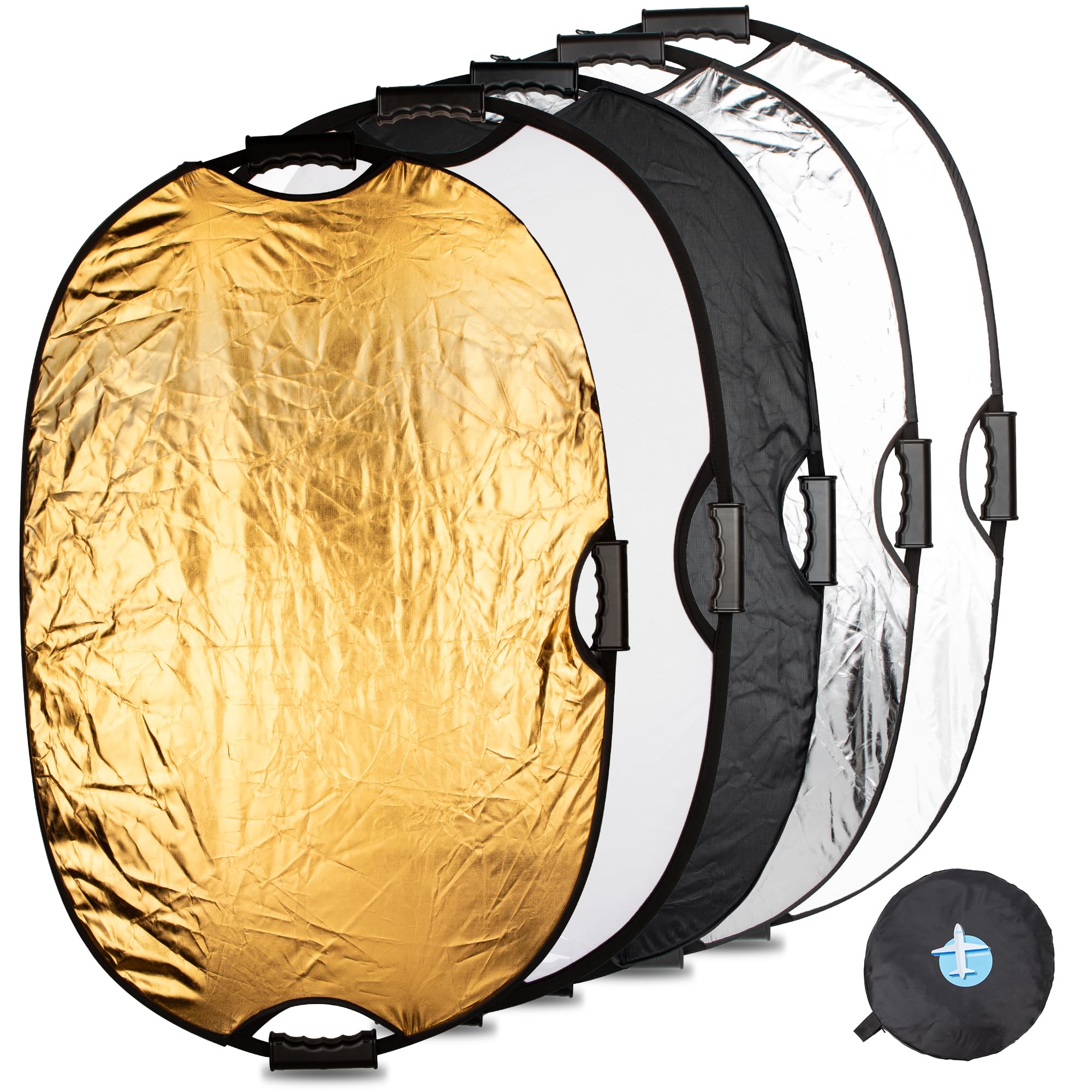 LinkWheres 5-in-1 Photography Reflector with One-Hand Control – 60x90cm Professional Collapsible Reflector Panel, Non-Slip Handle & Waterproof Fabric for Studio/Outdoor Shooting (Includes Carry Bag)