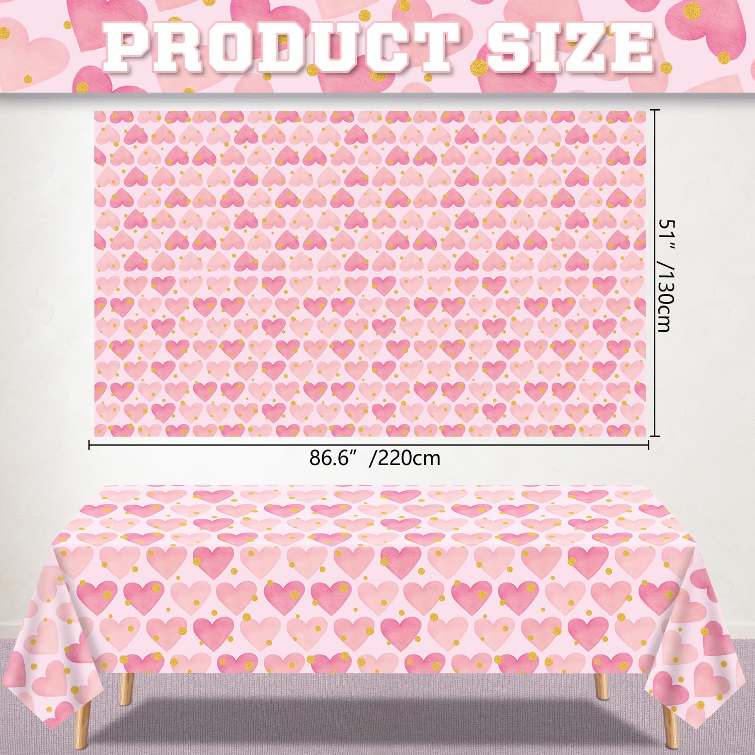 Confezione da 4 tovaglie rettangolari per San Valentino, 129,5 x 218,4