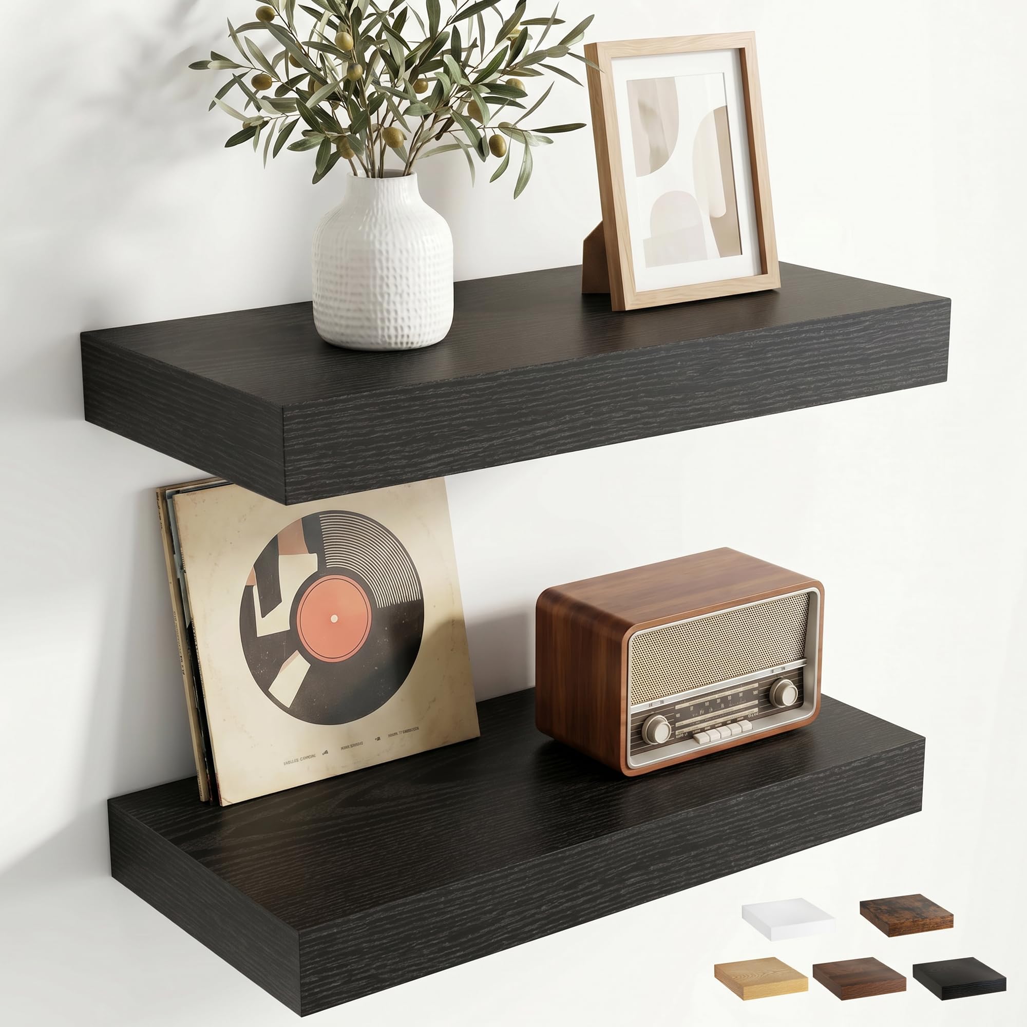 Etagere Murale 40 cm, Lot de 2, Extra Profonde 19,5 cm, Noir