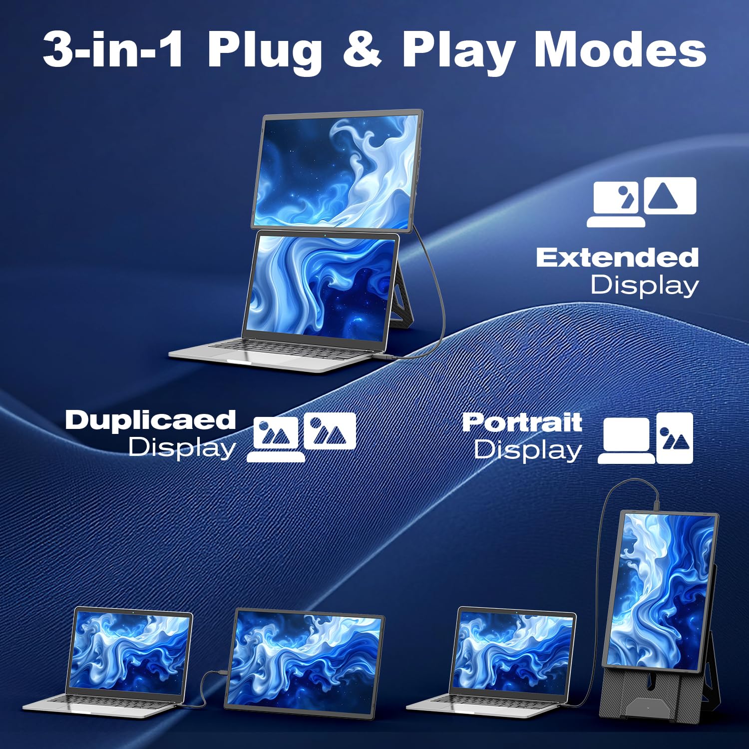 Teamgee Écran Portable 16,1" FHD 1200P IPS Con Soporte Magnético 360° de Altura Ajustable, Pantalla Dual Ultra Delgada Para Mac/Windows/Chrome (Portátiles 13-17.3"), Montaje VESA