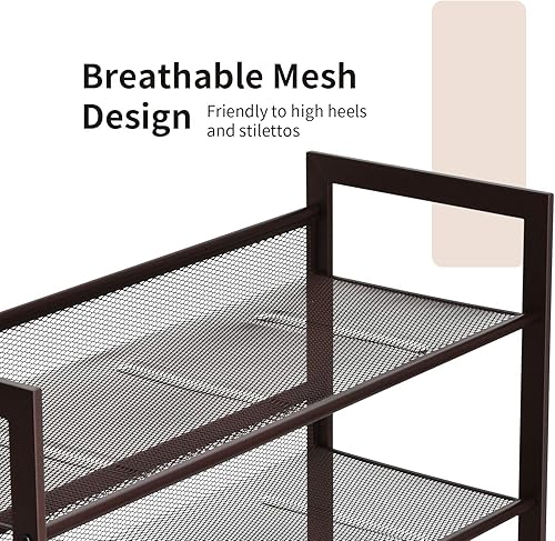 Miniatura 6 de Giantex Zapatero de metal de 3 niveles, organizador de almacenamiento de zapatos con estante de malla ajustable en ángulo o plano para 9 a 12 pares