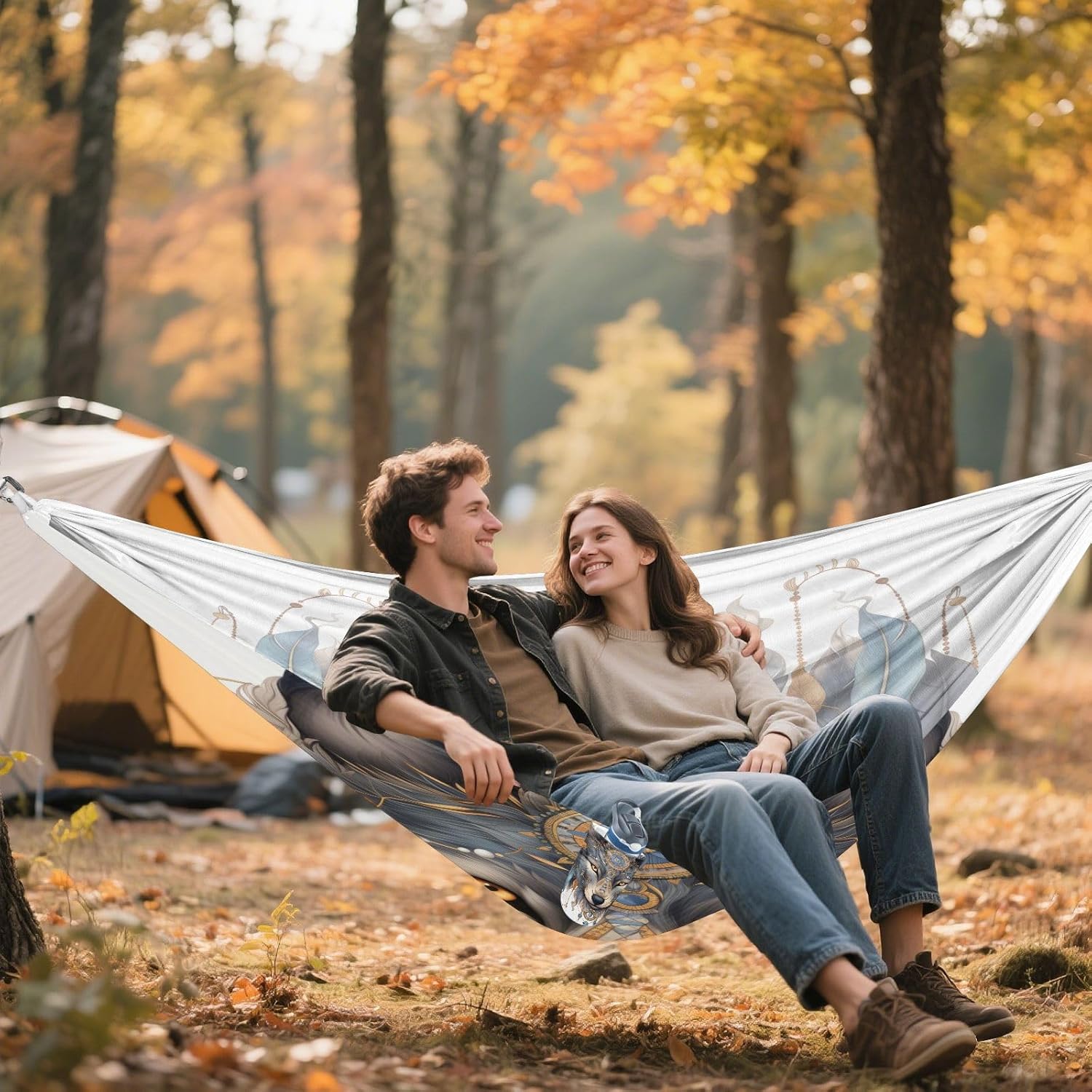 ALAZA Wolf Boho Dreamcatcher Camping Hammocks Single or 2 Person 500 lbs Portable Parachute Travel Hammock w/Tree Straps for Hiking Backpacking Indoor Outdoor