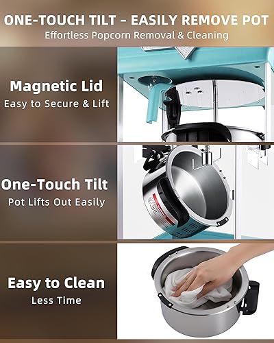 Miniatura 4 de Máquina de palomitas de maíz comercial de 10 oz, máquina de palomitas con hervidor desmontable fácil, carrito de máquina de palomitas de estilo de