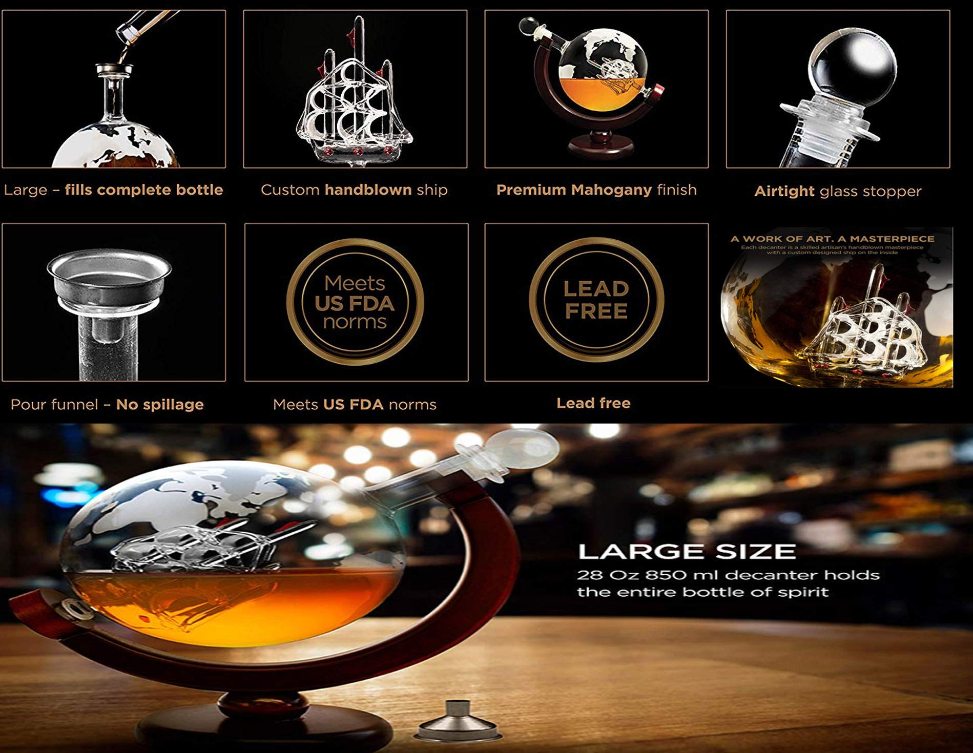 Whisky Dekanter 850ml Aus Kristallglas - Elegant Mit Holzgeschenkbox