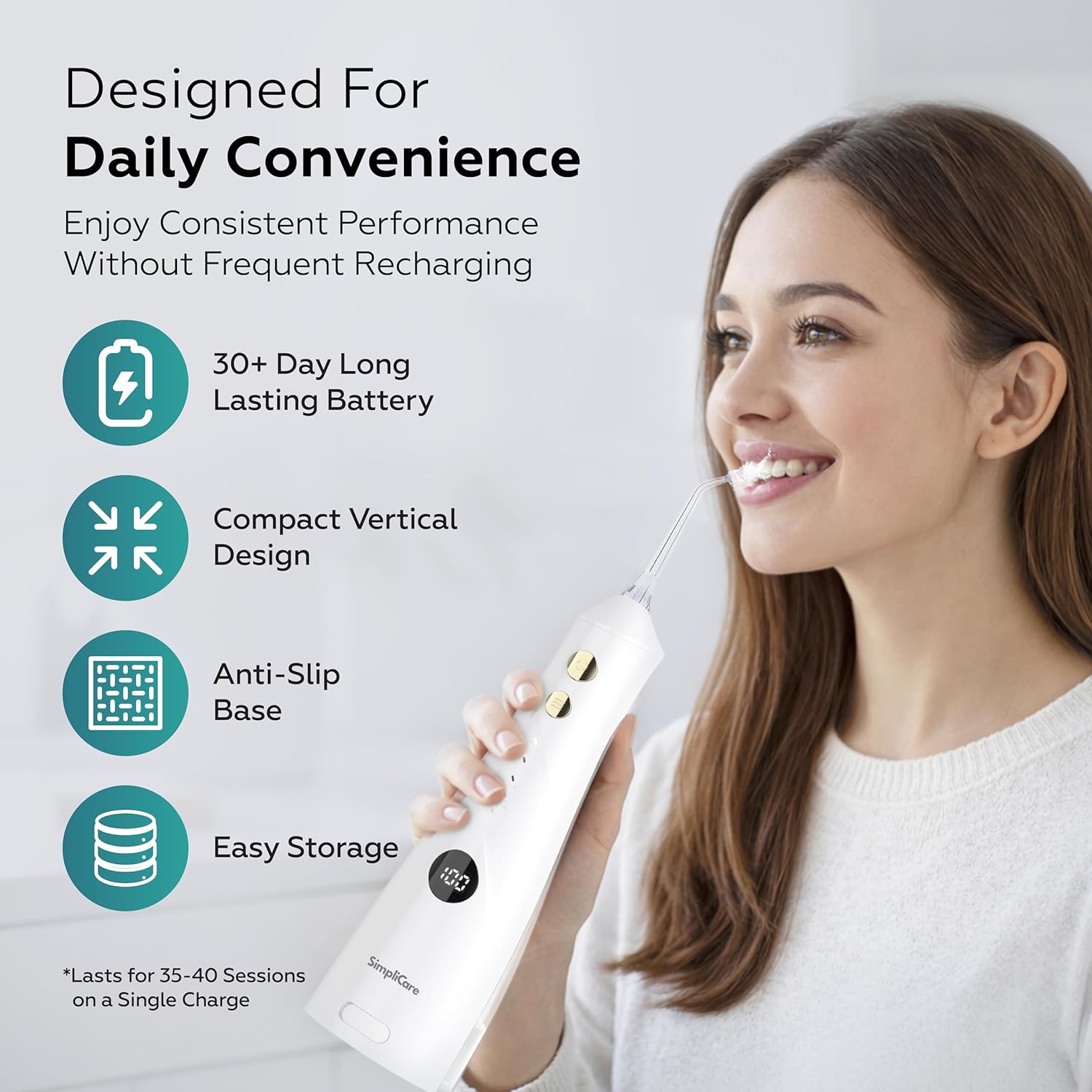 Cordless Water Flosser for Teeth – 10–150 PSI Rechargeable, Adjustable Pressure | 4 Cleaning Modes | 9 oz. Tank | IPX7 Waterproof | 8 Jet Tips for Tongue, Braces, Gums & Implants (F5052W)