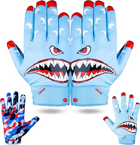 Miniatura 9 de Guantes de fútbol americano con agarre pegajoso, guantes de fútbol americano juvenil | Receptor duradero para jóvenes y adultos, equipo pegajoso de