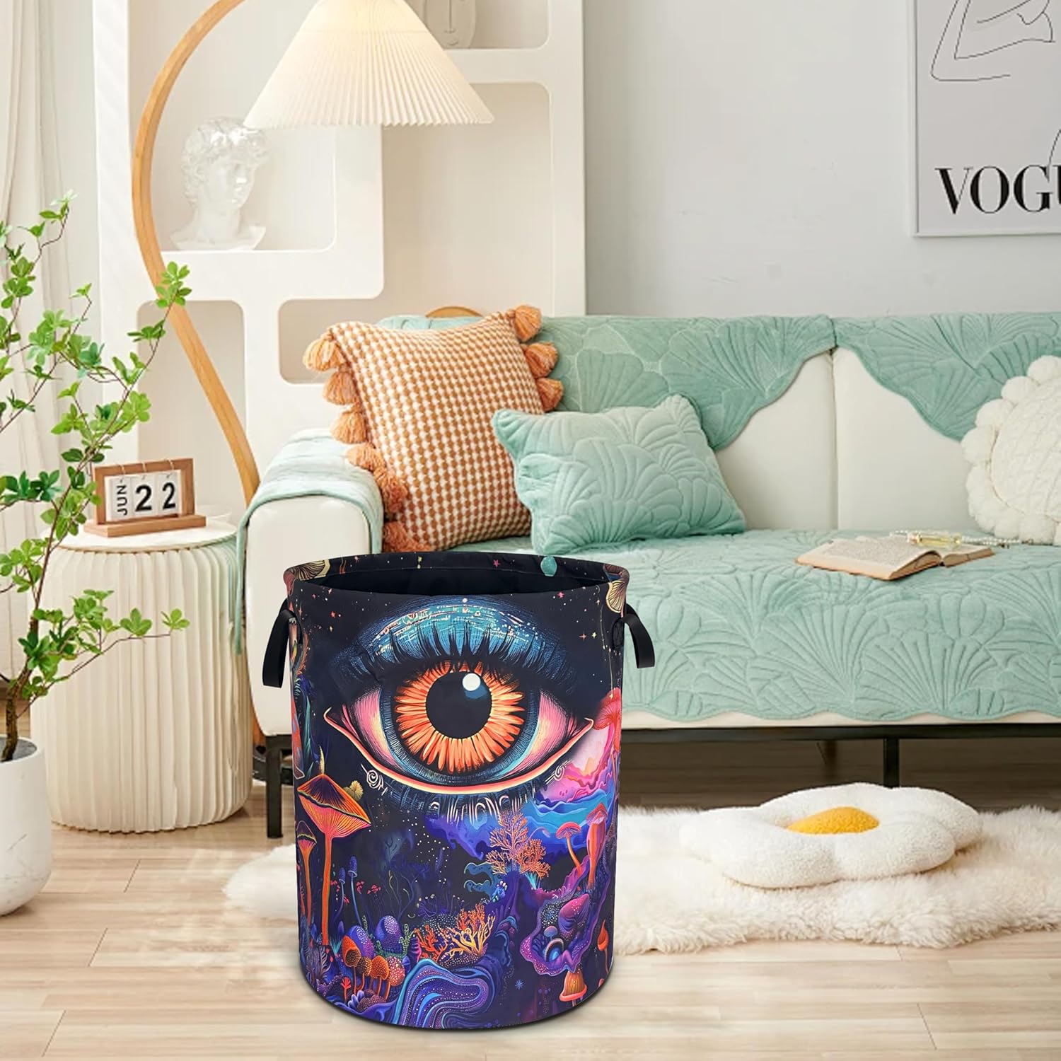 Abstract Eyes Mushrooms Laundry Basket Funny Oxford Cloth Laundry Hamper With Handle Foldable Portable Clothes Storage Basket 18.9 X 16.5 In Storage Bag For Laundry Room/Bathroom/Bedroom/Dormitories