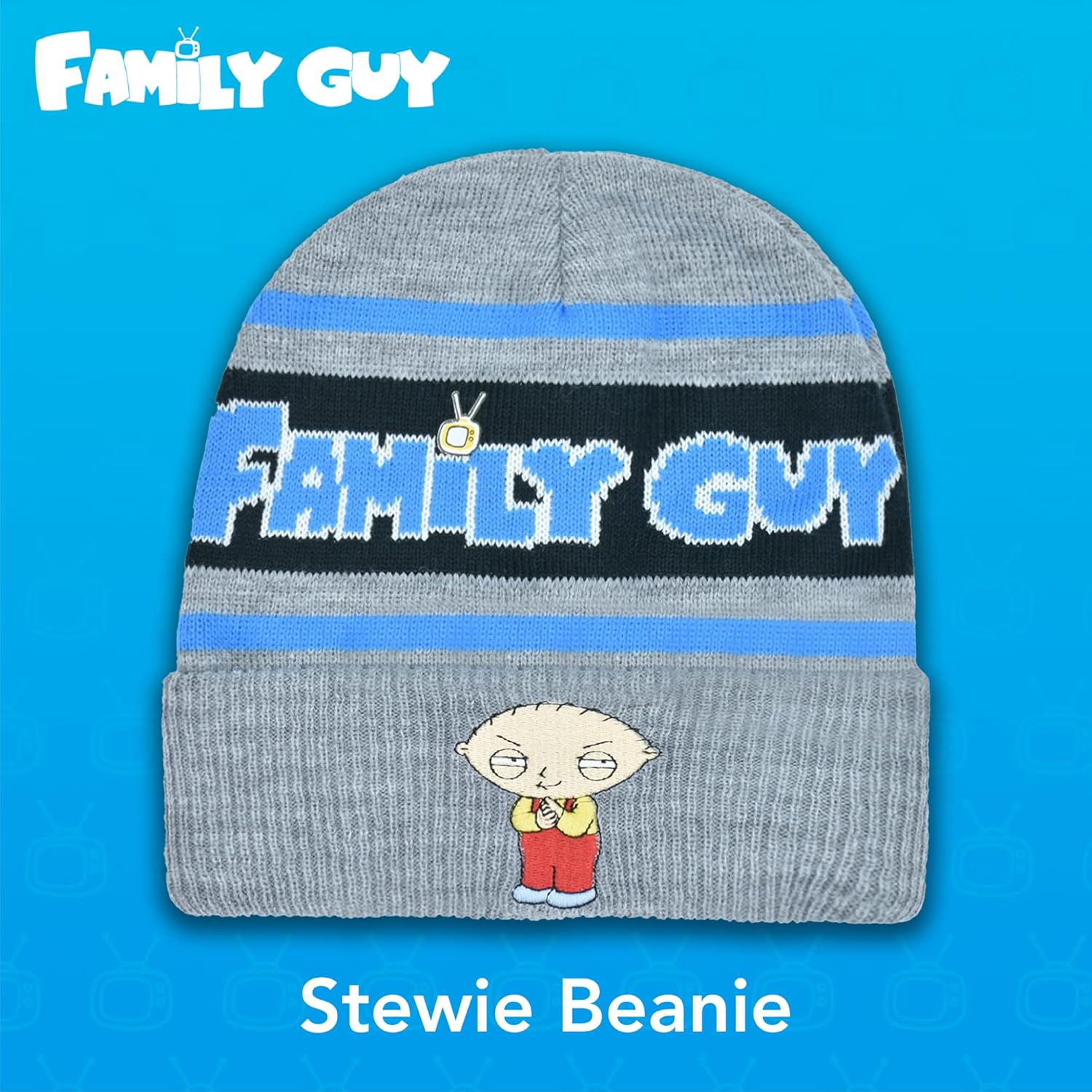 Family Guy Stewie Knitted Acrylic Cuffed Beanie Hat, Heather Grey, One Size - Image 2