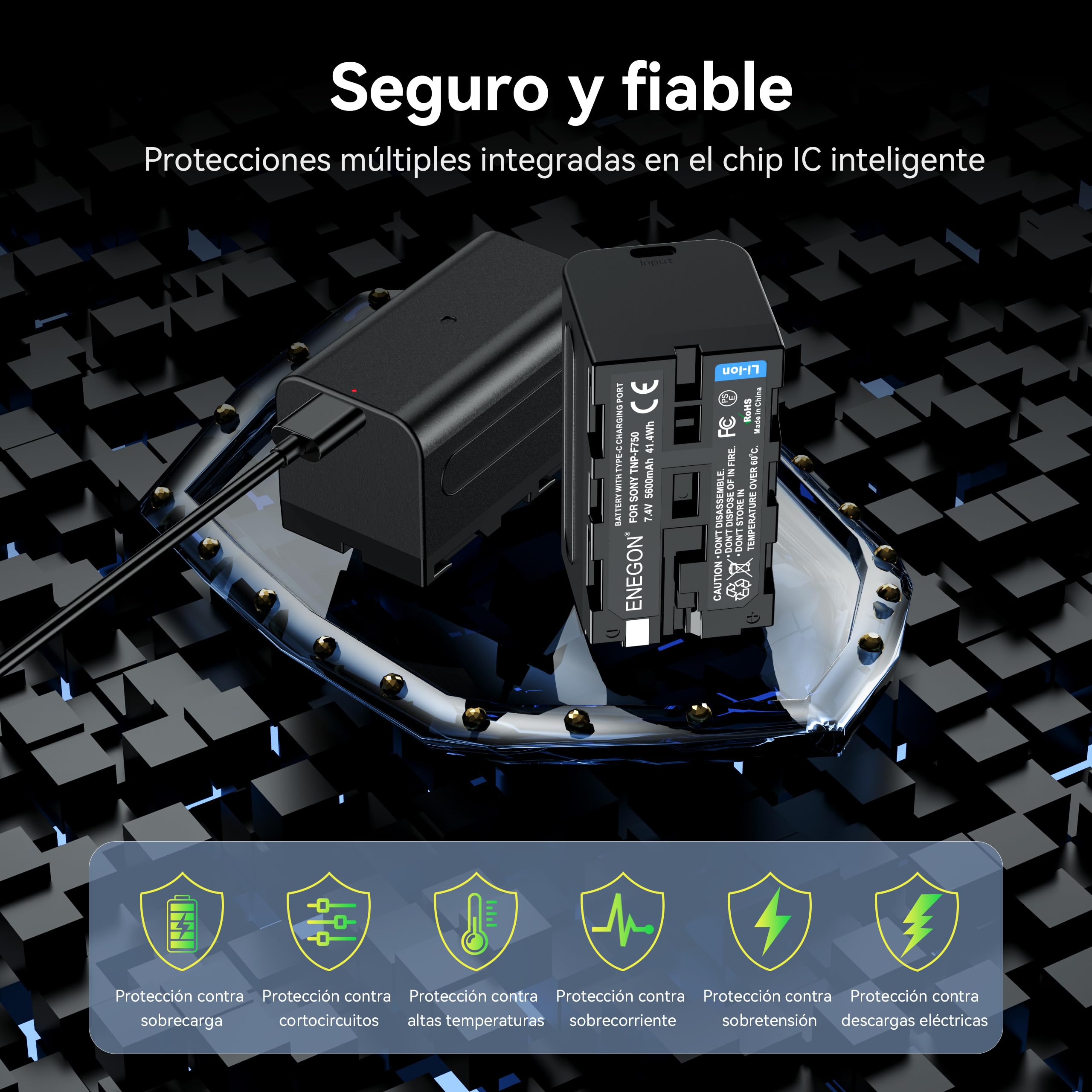 ENEOGN NP-F750 Baterías de Repuesto USB-C con Carga Directa de 5600mAh (Paquete Doble) para NP-F750, Compatibles con Sony CCD-TRV815, DCR-TRV9, CCD-TR3, CCD-TRV82, DCR-TRV900, CCD-TR3000, CCD-TRV85.