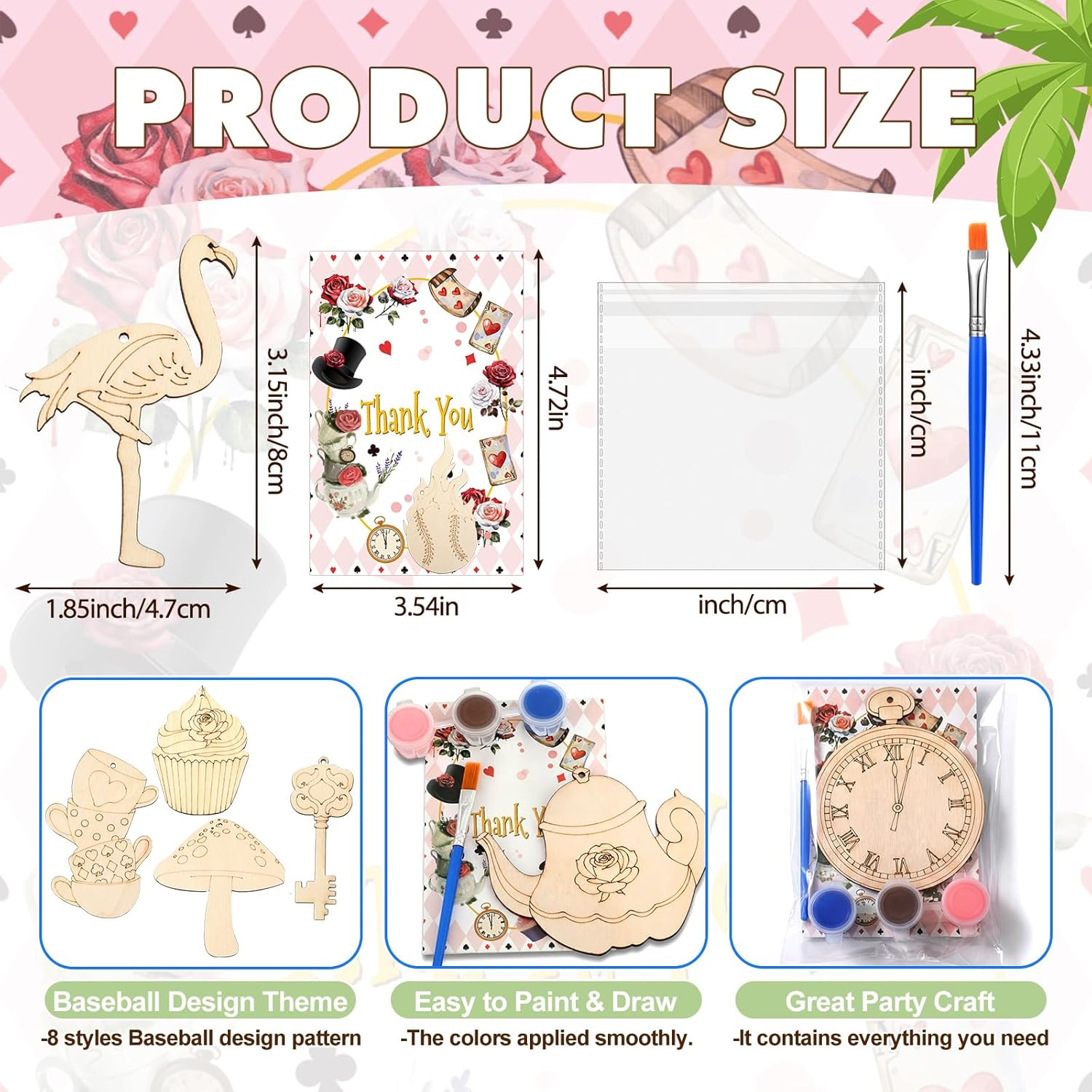 Saypacck 24 Pcs Party Favors Wooden Painting Craft Kits Birthday Party Supplies with Organza Bag for Goodie Bags Fillers Adult Thank You Gifts(Wonderland)