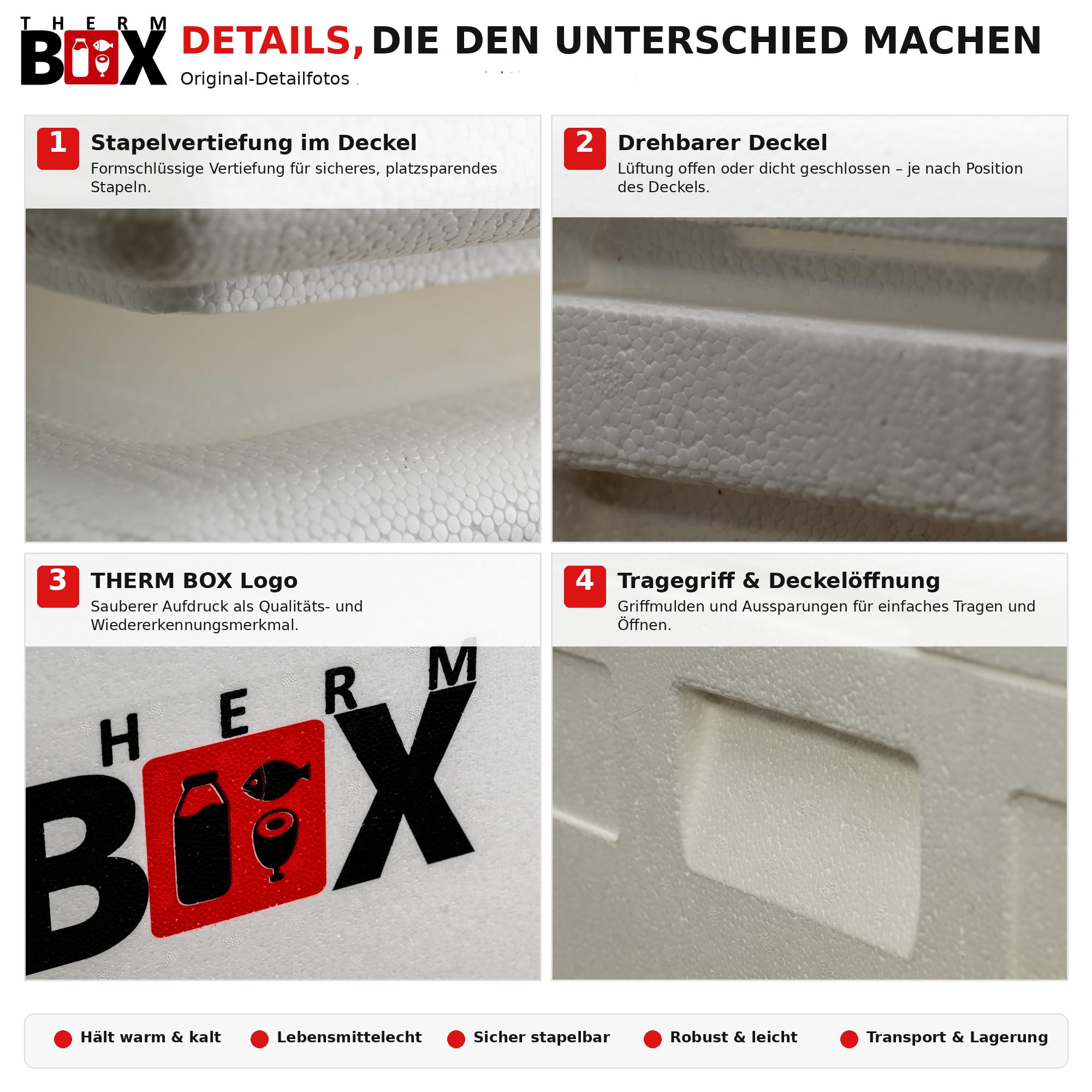 THERM BOX Scatola in polistirolo da 80 W, 80 litri, per scatola E3, per interni, 62,5 x 44 x 30 cm, spessore della parete 3 cm, contenitore termico, contenitore termico, contenitore termico E3