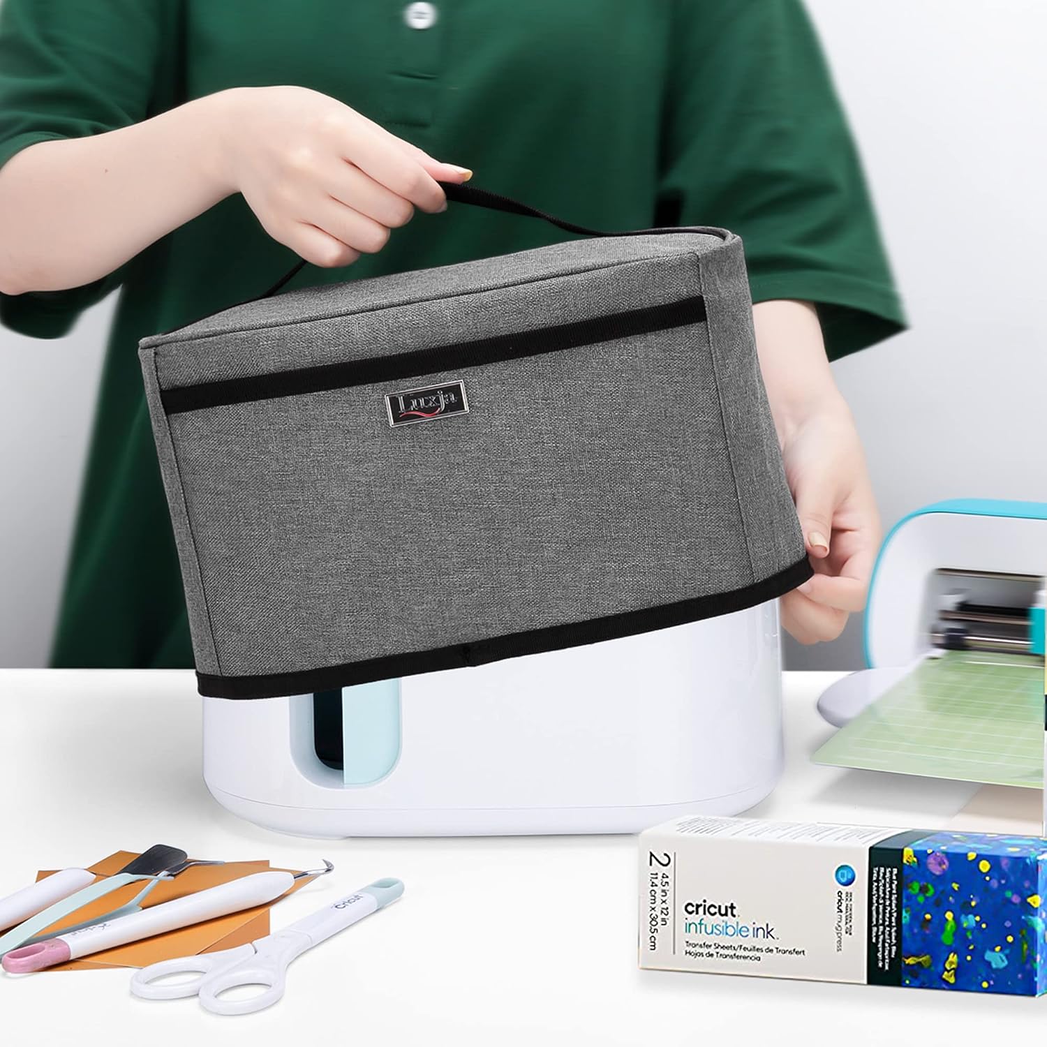 Luxja Dust Cover Compatible with Cricut Mug Press (with a Front Pocket), Gray