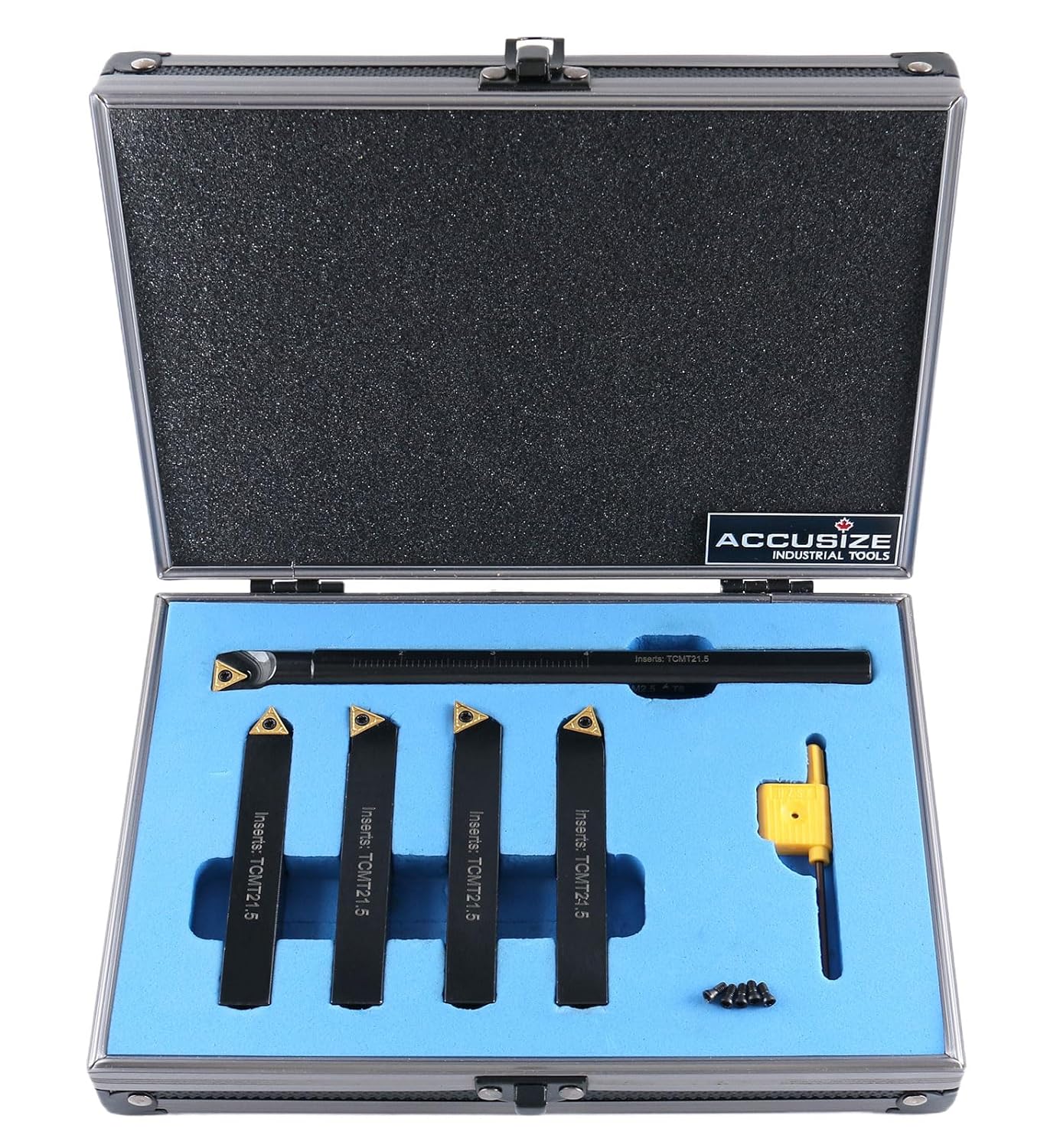 Accusize Industrial Tools 1/2" Mini Indexable Turning Tool and Boring Bar Set, 4 Turning + 1 Boring, TCMT21.5 Inserts, 2386-0012