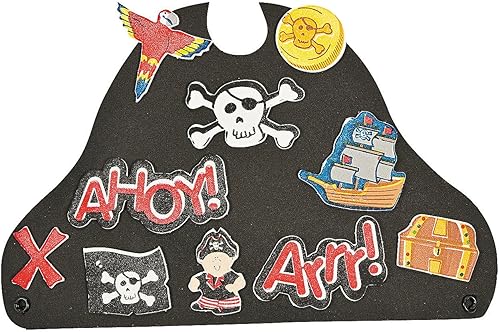 Fun Express Fabulous - Kit de manualidades de sombrero pirata negro de espuma para niños, divertidos sombreros de pirata perfectos para fiestas,