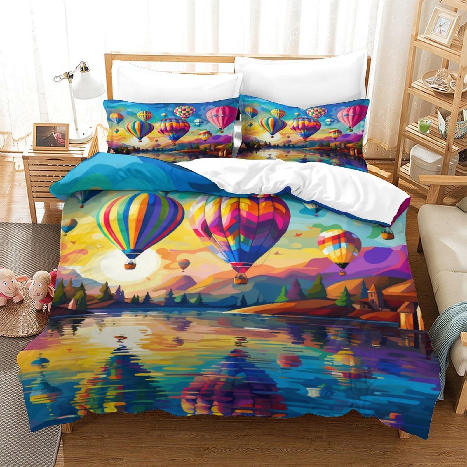 SkyClouf Hot Air Balloon Three-dimensional Printing Bedding Bedding Ensemble Hot Air Balloon Quilt Cover Superior Microfiber Encased with Zipper Gentle And Washable Double（200x200cm）