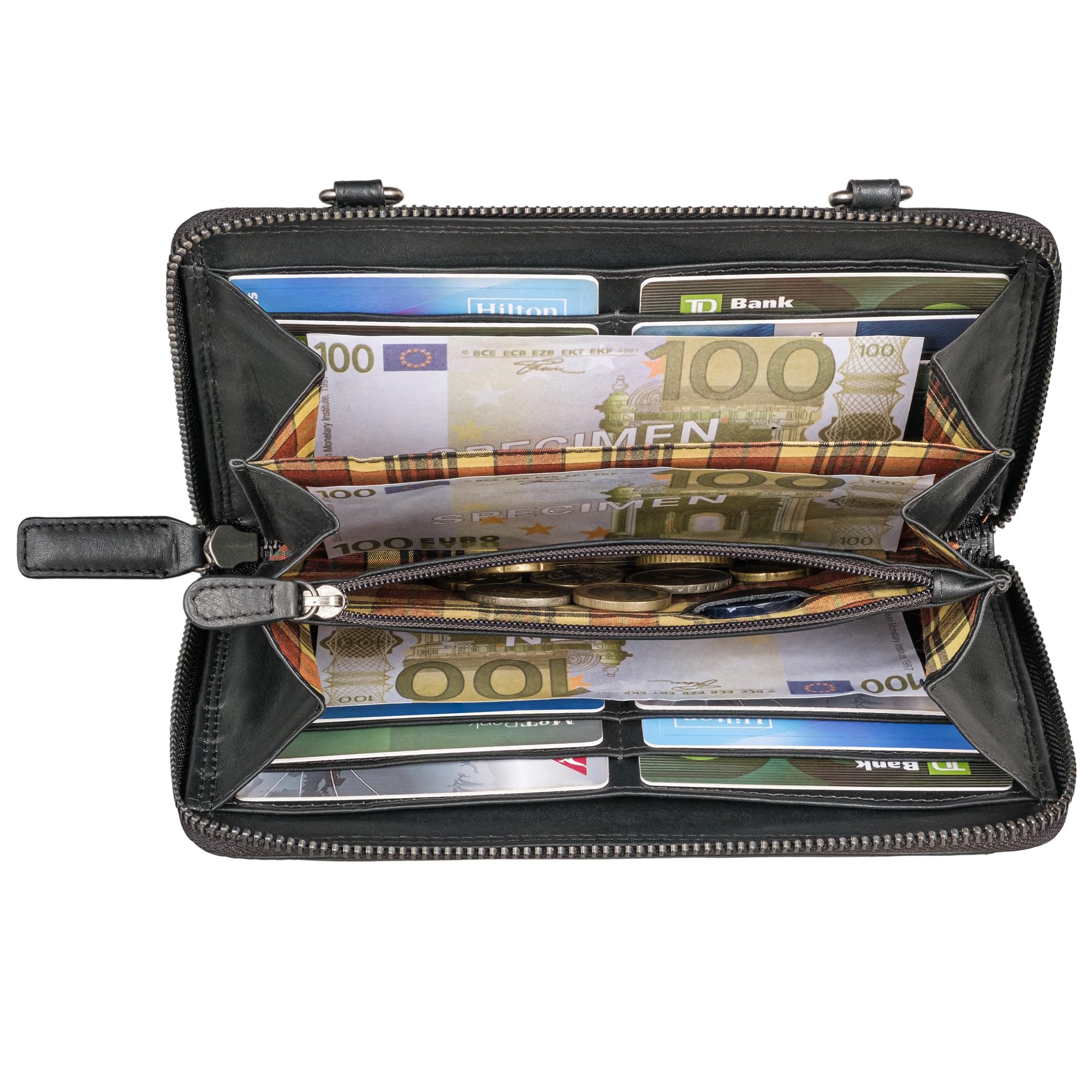 STILORD Monica Cartera de Cuero con Compartimento para teléfono móvil Bolso de Mujer para teléfono móvil Bolso de Hombro Cartera Crossbody para Mujer Color:Negro