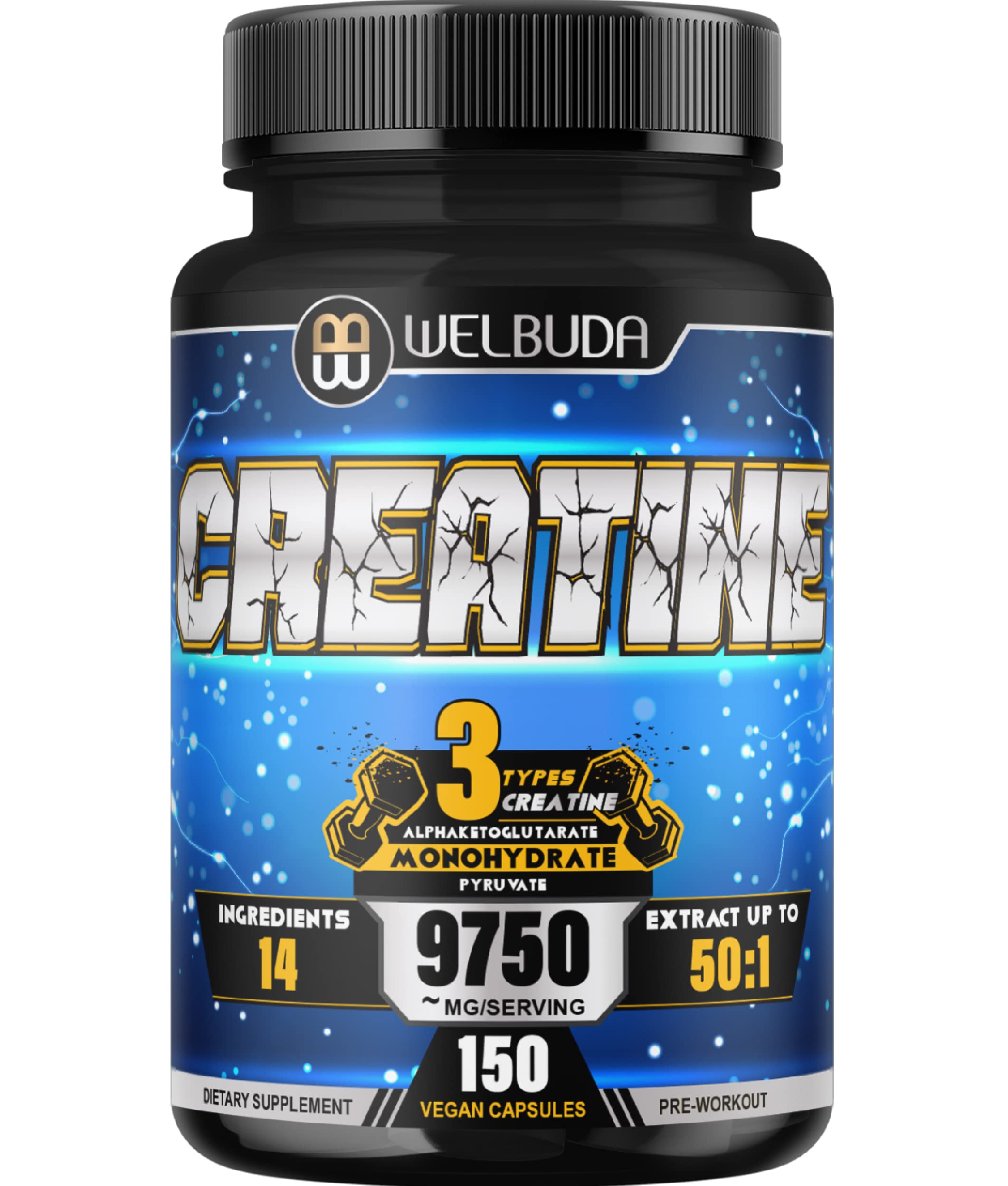 Creatine Monohydrate Supplements 12050 Mg 14 Ingredients with Monohydrate, Alphaketoglutarate, Pyruvate, Cranberry, Saw Pa...