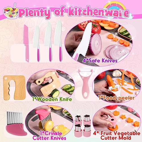 Miniatura 6 de Juego de cuchillos de cocina para niños para cocina real y cesta, juguetes Montessori para niños de 3, 4, 5, 6, 7, 8, 9, 10 años, regalos de