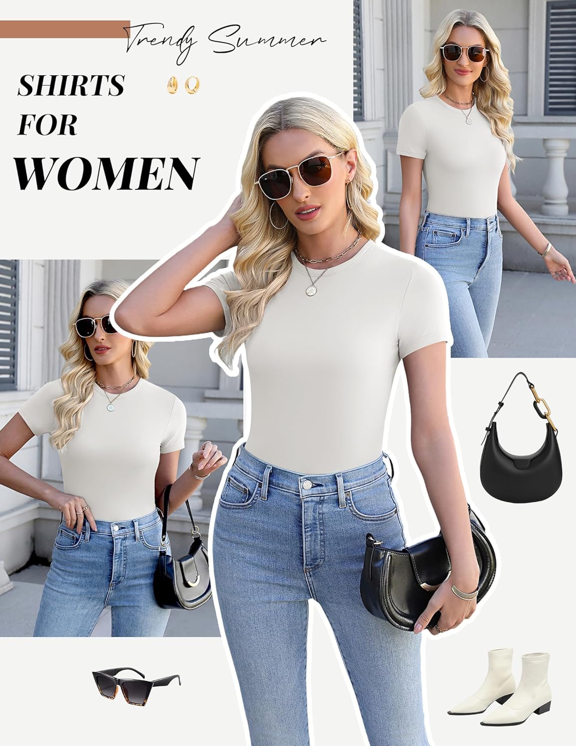 Ekouaer Womens Short Sleeve Shirts 3 Pack Crew Neck Tops Slim Fit Basic Tees Trendy Clothes Base Layer - Image 4