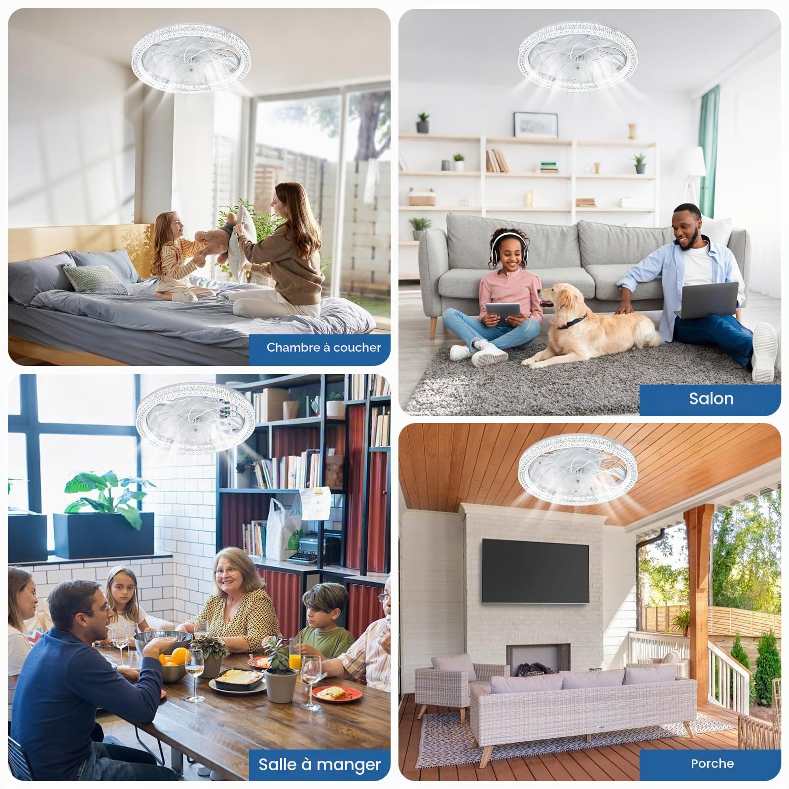 Ventilateur de Plafond avec Lumière et Télécommande, Nouveau E27 Ventilateur LED Dimmable 34W, 4 Vitesses, Silencieux, pour Chambre Salon Bureau, Blanc 30cm