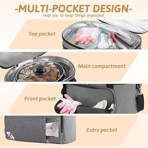 Miniatura 5 de Golkcurx Bolsa de viaje de cocción lenta compatible con olla de cocción lenta y olla de cocción lenta ovalada de 6 a 8 cuartos de galón, portador de