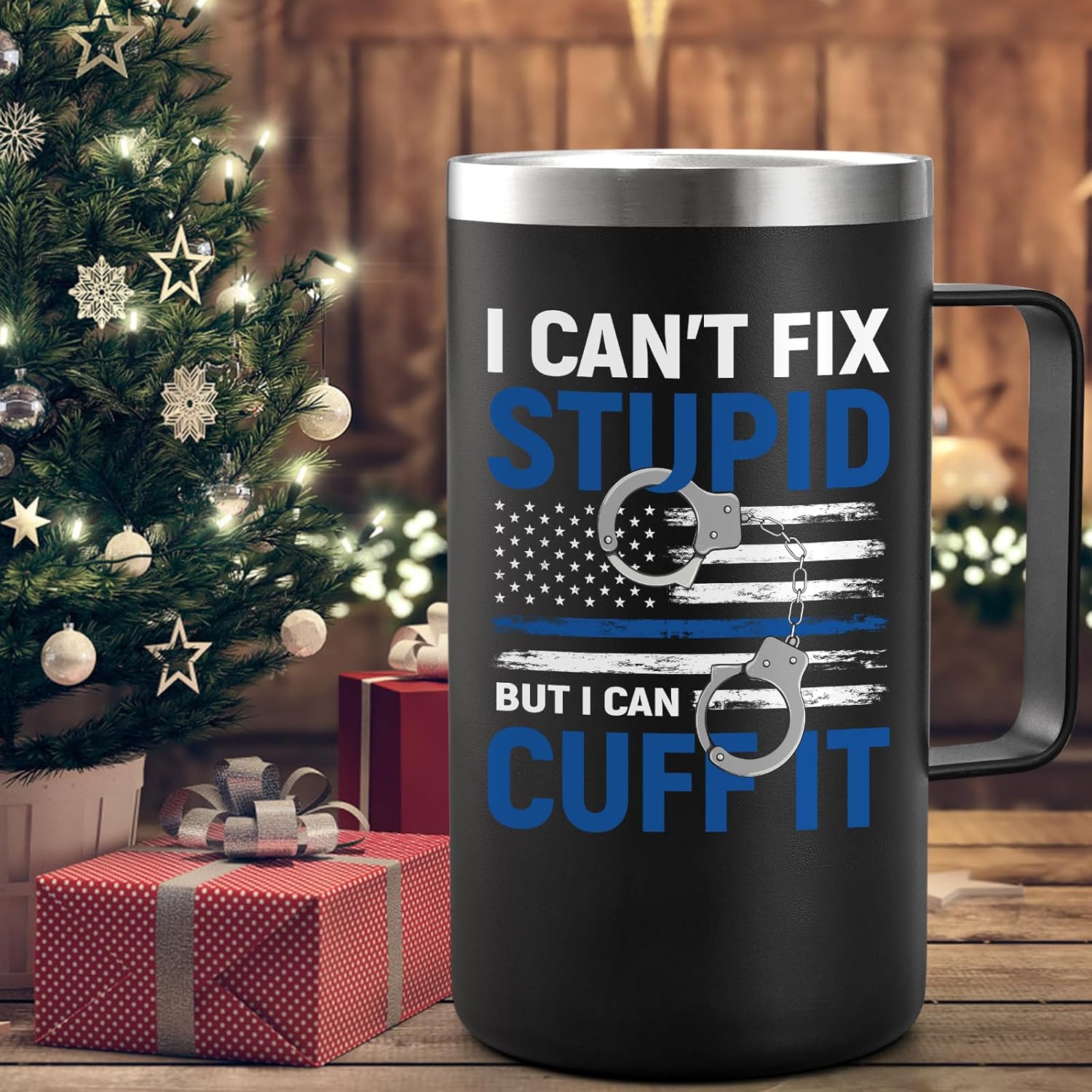 Lifecapido Police Gifts for Men, I Can't Fix Stupid But I Can Cuff It 20oz Coffee Mug, Police Officer Correctional Officer Birthday Christmas Gifts for Men Dad Husband Coworker - Image 5