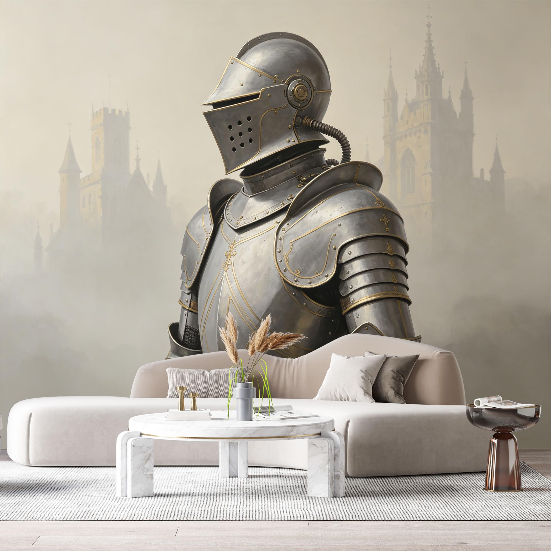 Custom Size Wall Mural Medieval Armored Warrior Steel Knight Futuristic Mech Style SelfAdhesive Art Prints Removable Large Wallpaper Boy Bedroom Esports Room Game Room Tenant Room Studio