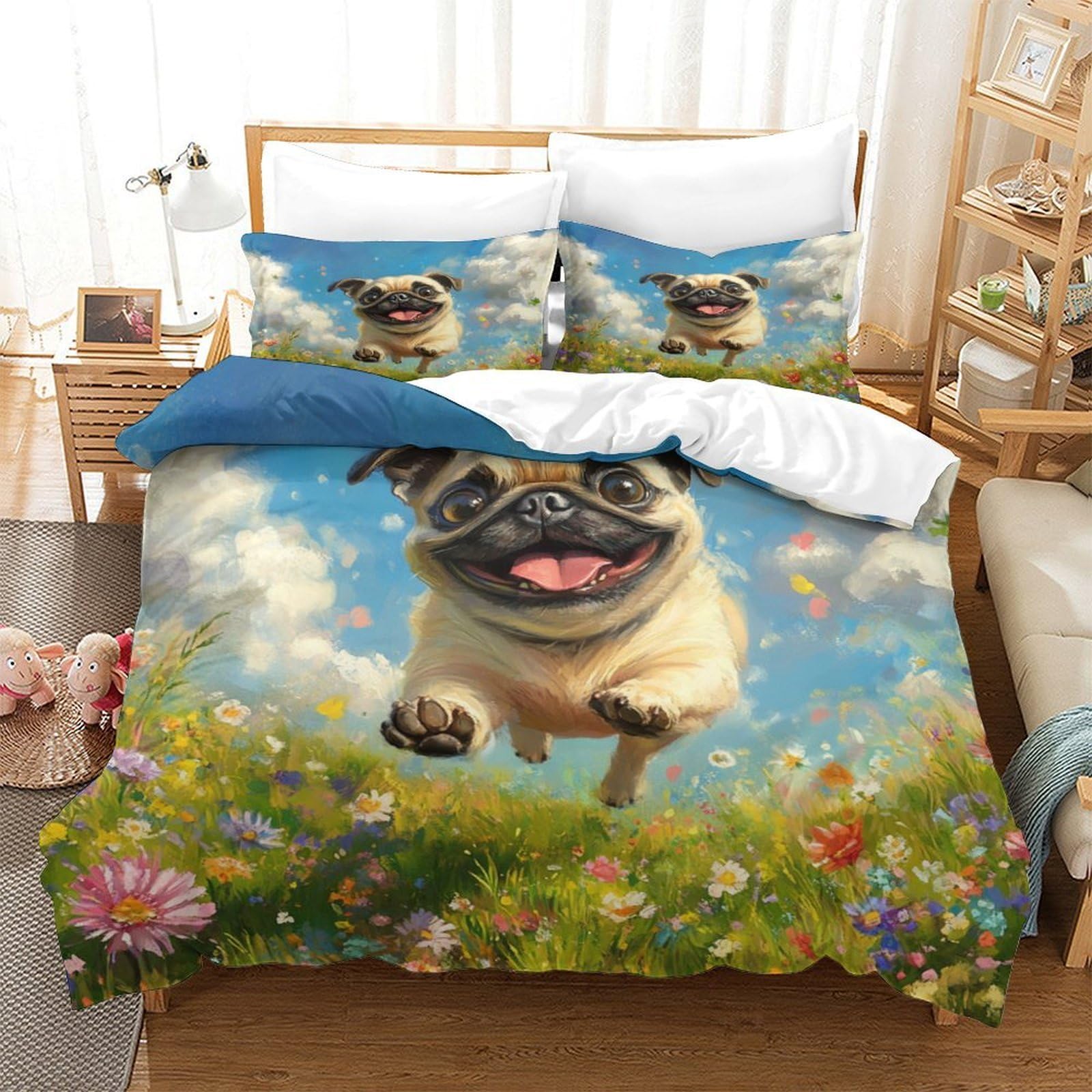 Housse de couette crâne 3D double 200x200 parure de lit microfibre ado taie d'oreiller zip