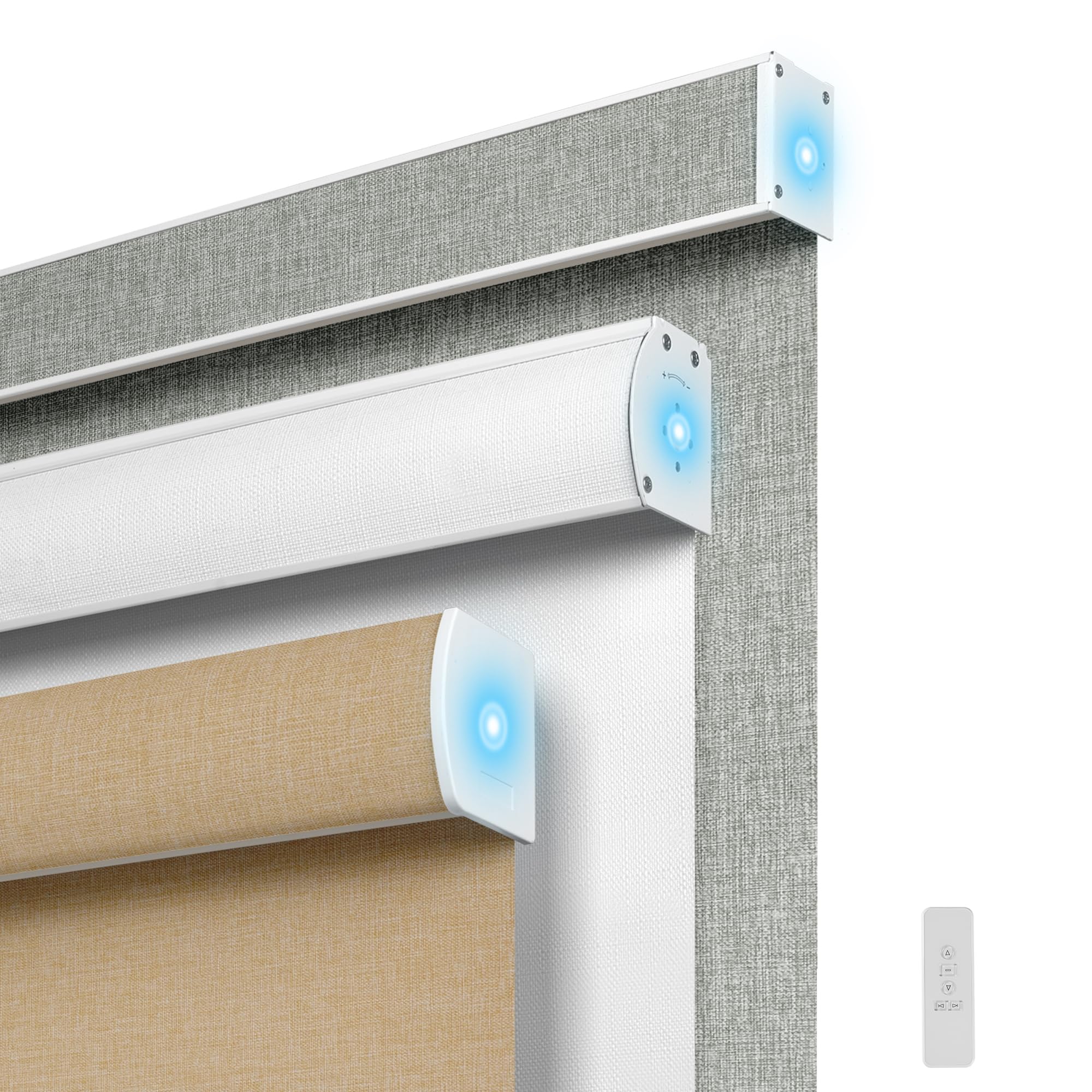 BERISSA Motorized Blinds with Remote,Blackout&Light Filtering Smart Blinds for Windows,Linen Fabric,Remote Control,Customized Automatic Blinds,Electric Blinds with Solar Pannel/USB.Custom Color