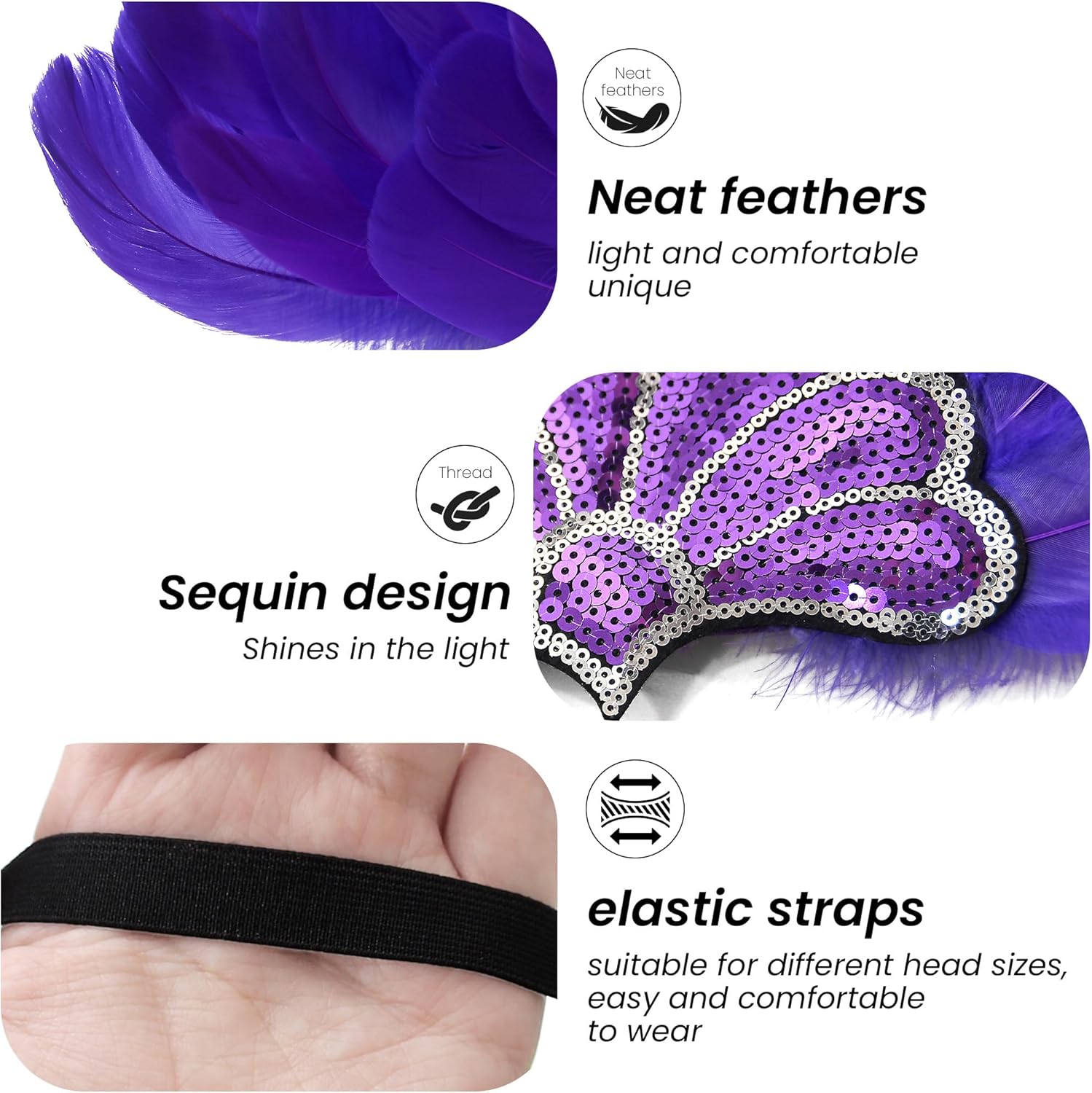 Wildarms Women's Feather Headpieces Sequin Headdress - Carnival Wedding Halloween Masquerade Party Cosplay Costume Accessory - Image 3