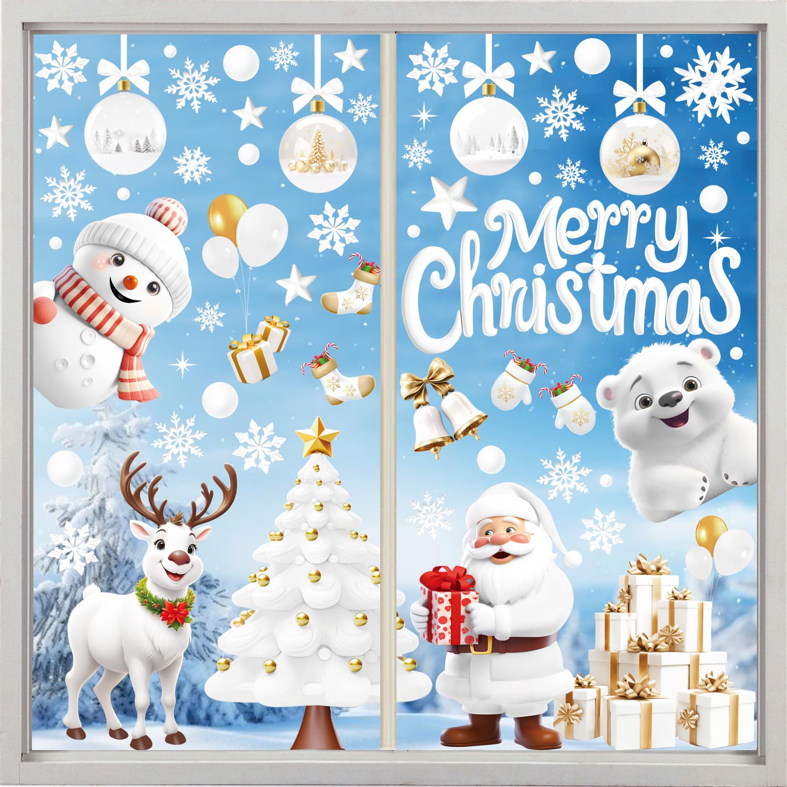 Norvens White 9 Sheets Christmas Window Stickers Christmas Window Cling Christmas Window Decal Stereo Static Sticker For Xmas Window Decoration