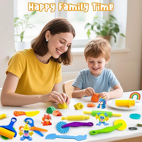 Miniatura 7 de Herramientas de juego de masa para niños, 35 piezas de herramientas de arcilla accesorios de juego con cortadores, rodillos, rodillos, tijeras de