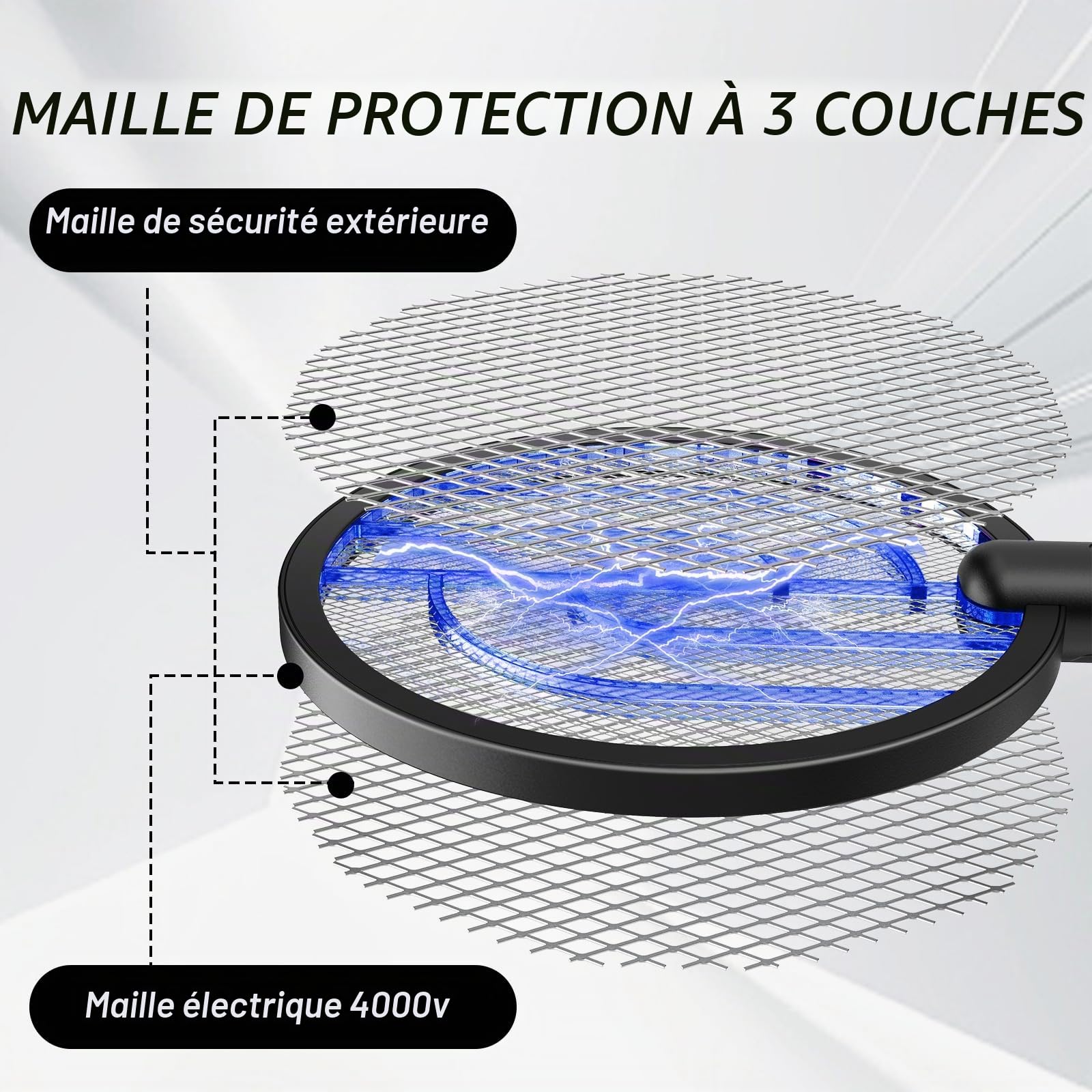 Raquette Électrique Insectes 4000V 2 PCS USB, Rechargeable | Éclairage LED, Triple Protection de Sécurité, Pour Chambre Salon Cuisine Extérieur