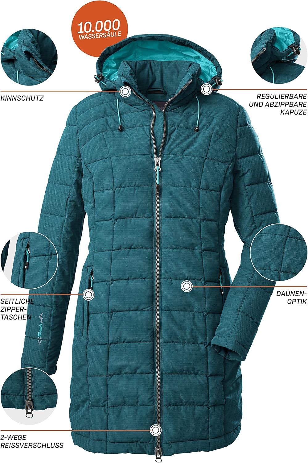 killtec Women Parka Skane WMN Quilted PRK, Color:dunkelblaugrün, Size:42