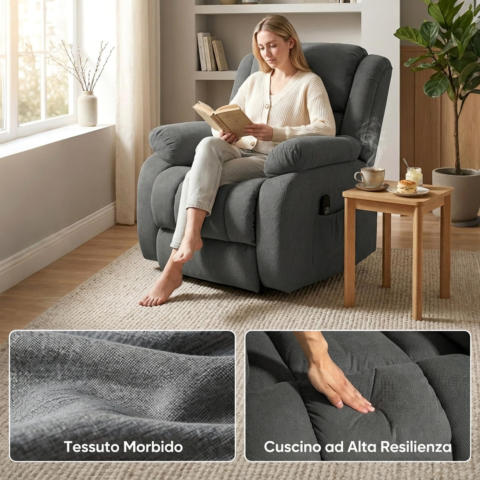 HOMCOM Poltrona Elettrica Alzapersona Reclinabile 150°, Grigio