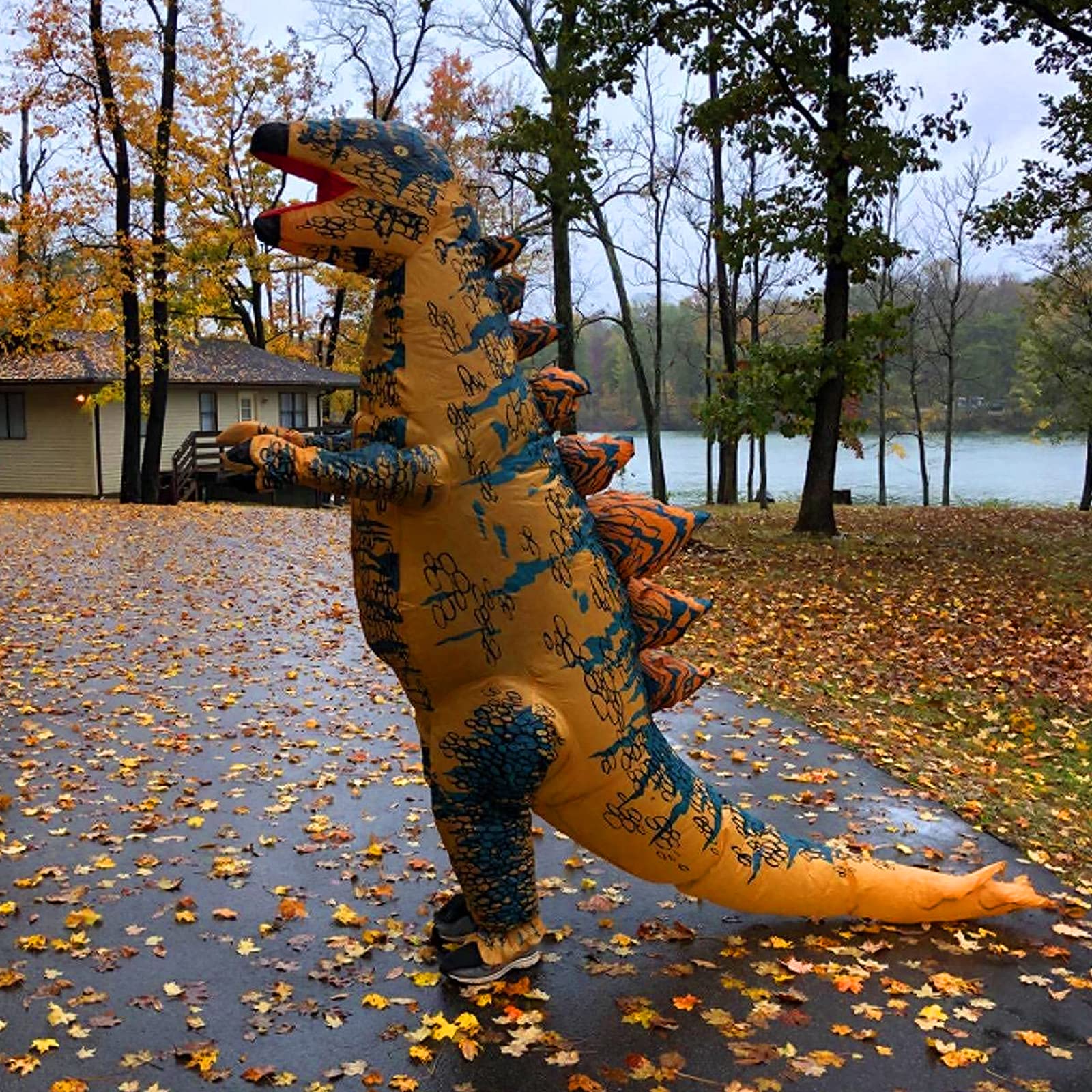 Costumi gonfiabile da dinosauro per adulti, Costumi da esplosione divertente T-Rex per feste di cosplay, Halloween, Natale, Costumi animale da festival