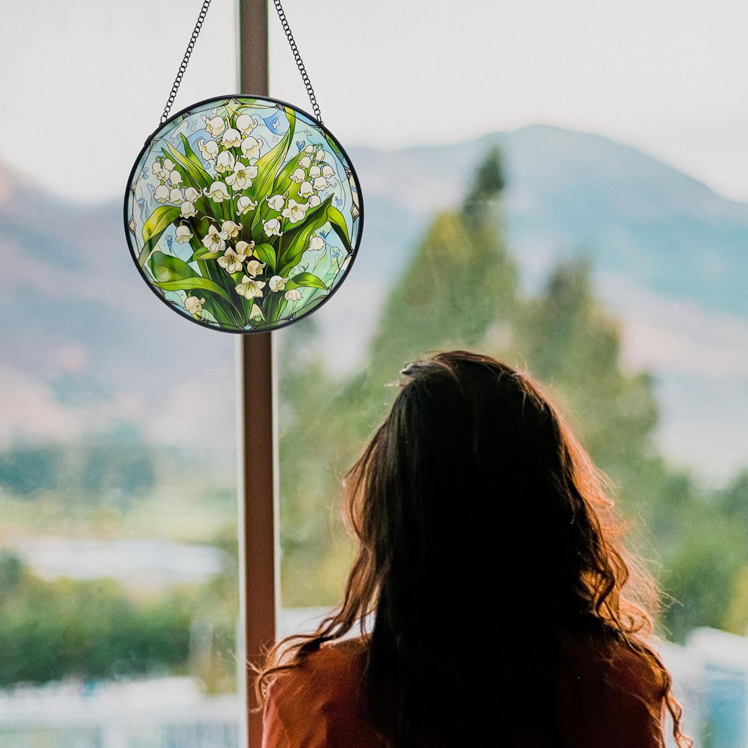 Lily of Valley Suncatcher Hanging, 7.9'' Stained Glass Window Hanging White Flower Sun Catchers, Floral Decor for Anniversary Love Gifts, Wedding Gifts, Housewarming Gift - Image 5