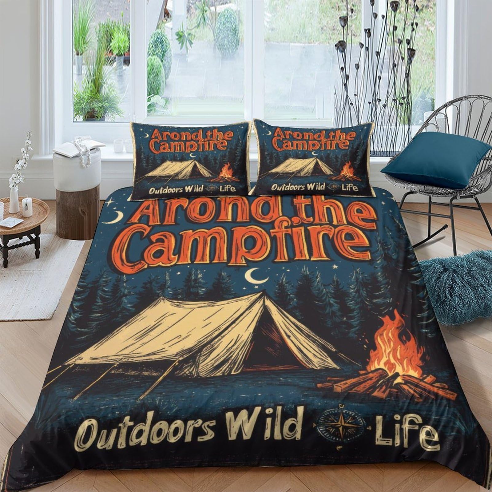 Ctjqhvkz Style-9 3D Printed Campfire Tent Fitted Sheet Microfiber Soft Outdoor Wild Life Mattress Cover For Bedroom Dorm Decor Single（135X200cm）