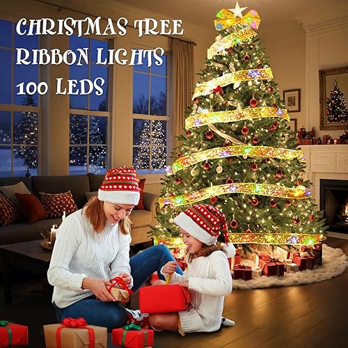 Miniatura 5 de Cinta de luz de Navidad de 33 pies equipada con 100 luces LED para árbol de Navidad, adecuadas para fiestas de Navidad, Año Nuevo, Halloween,