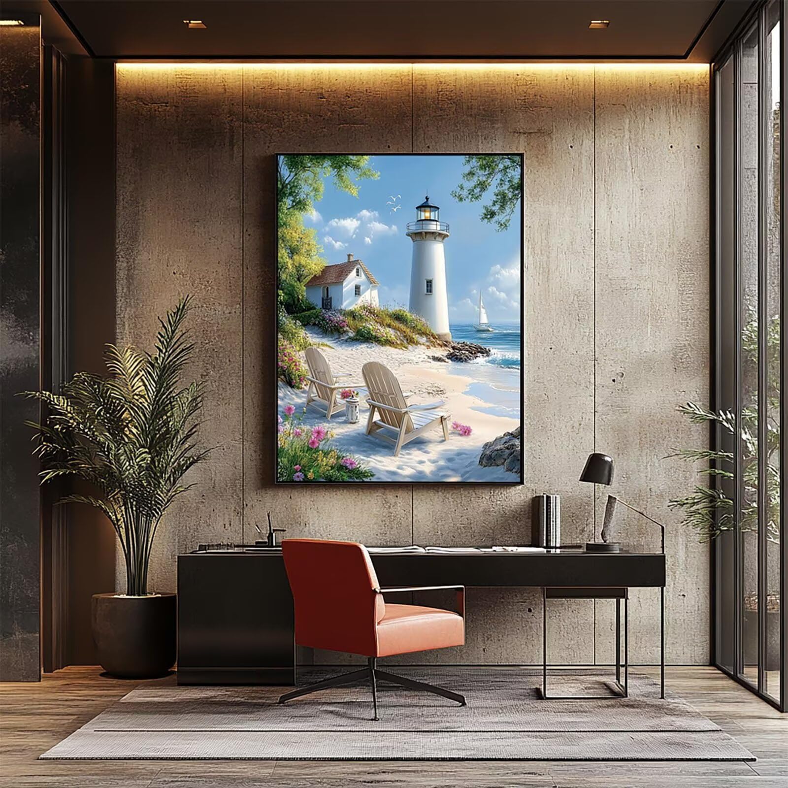 Malowanie po numerach dla dorosłych, latarnia morska, zestawy do malowania po numerach, plaża, hobby dla dorosłych i kobiet, artykuły plastyczne, 138 x 102 cm, sztuka ścienna, kolorowe płótno do