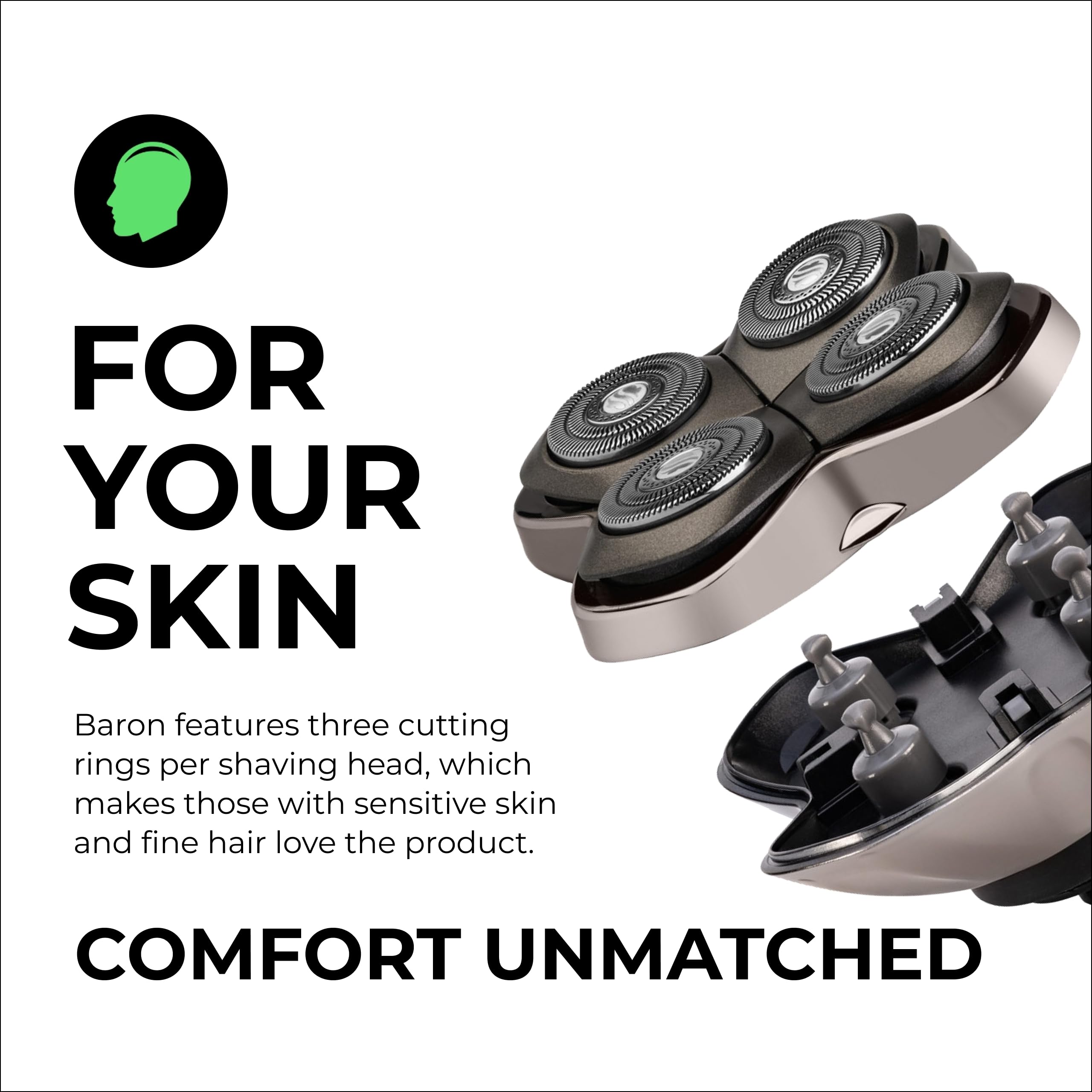 Skull Shaver Baron PRO 4 - Lame de Rasoir électrique Électrique pour Homme, Idéal Tête Chauve et Rasage Précis | Pour Rasoirs Pitbull, Palm & Butterfly Kiss, Entretien de la Barbe, Rasage du Corps et Rasoir pour Tête Chauve