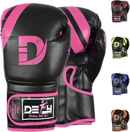 DEFY - Maravillosos guantes de boxeo para hombres y mujeres, entrenamiento Muay Thai Kick Boxeo, cuero Sparring Heavy Bag entrenamiento MMA guantes